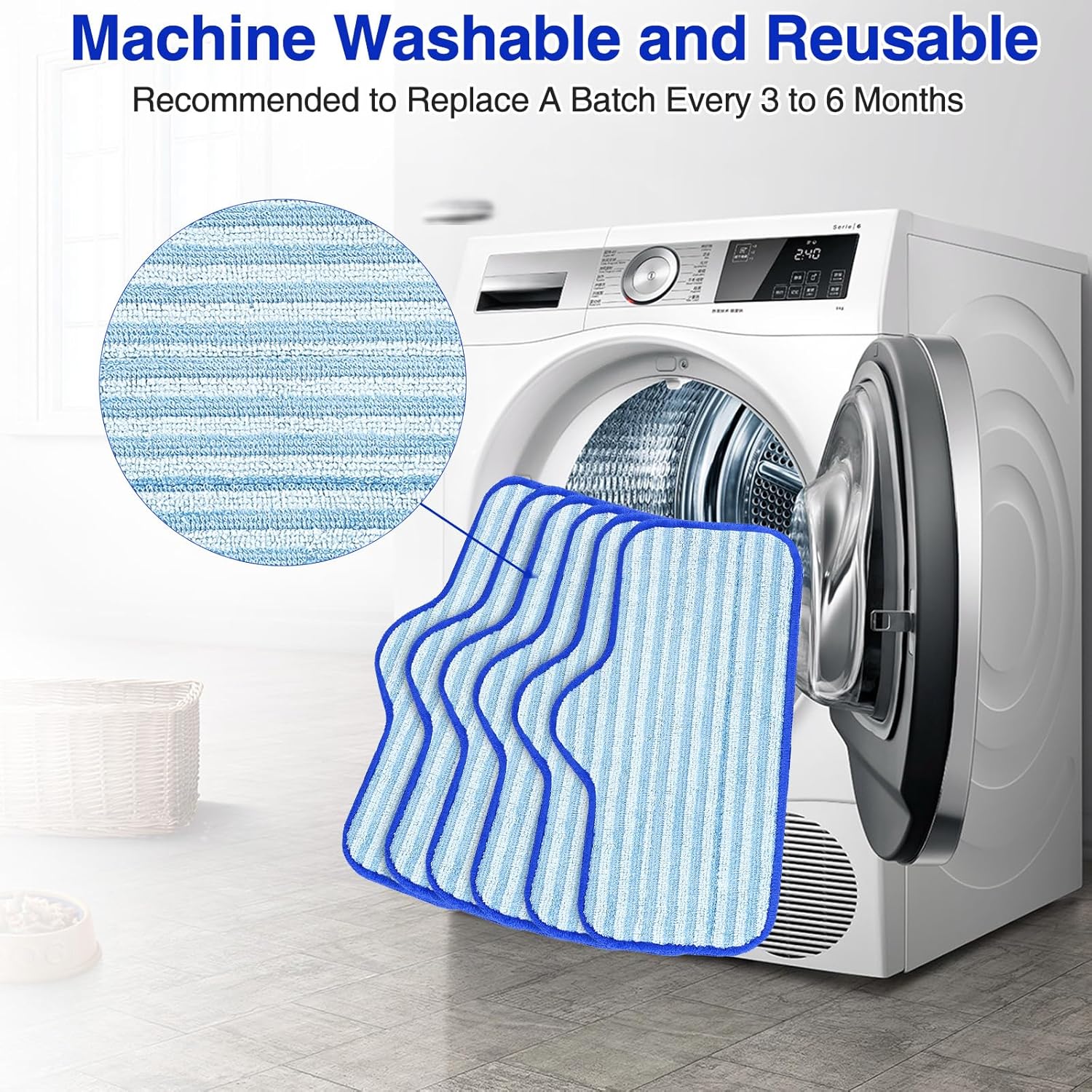 6 Pack Microfiber Pads Compatible with Dupray Neat Steam Cleaner, Durable, Reusable and Machine Washable - Image 3