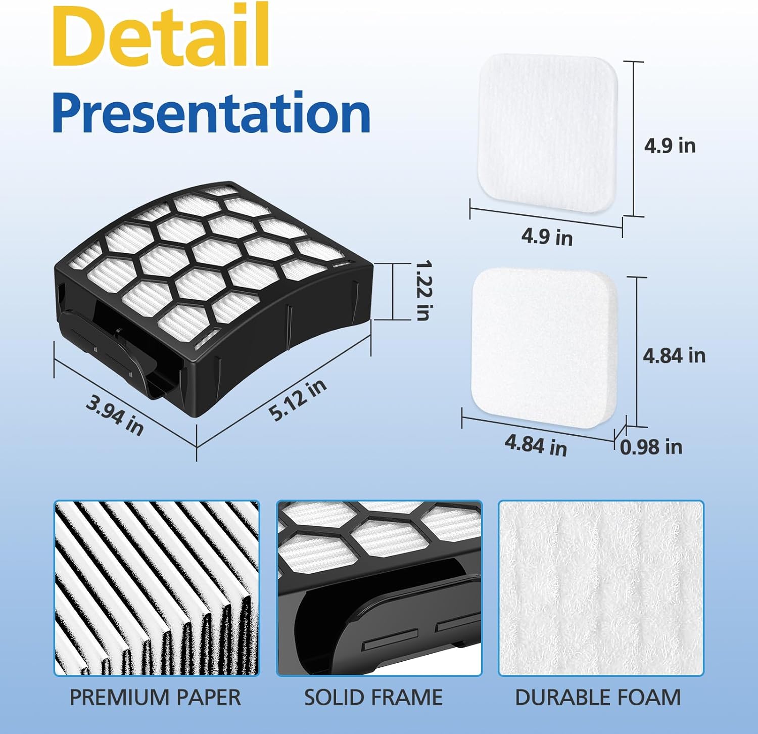 LA502, LA322, LA702 Filters Compatible with Shark Rotator Navigator Lift-Away ADV DuoClean PowerFins Upright Vacuum Model LA502, LA322, LA301, LA300, LA455, LA702, LA360, 2 HEPA+4 Foam+4 Felt Filters - Image 5