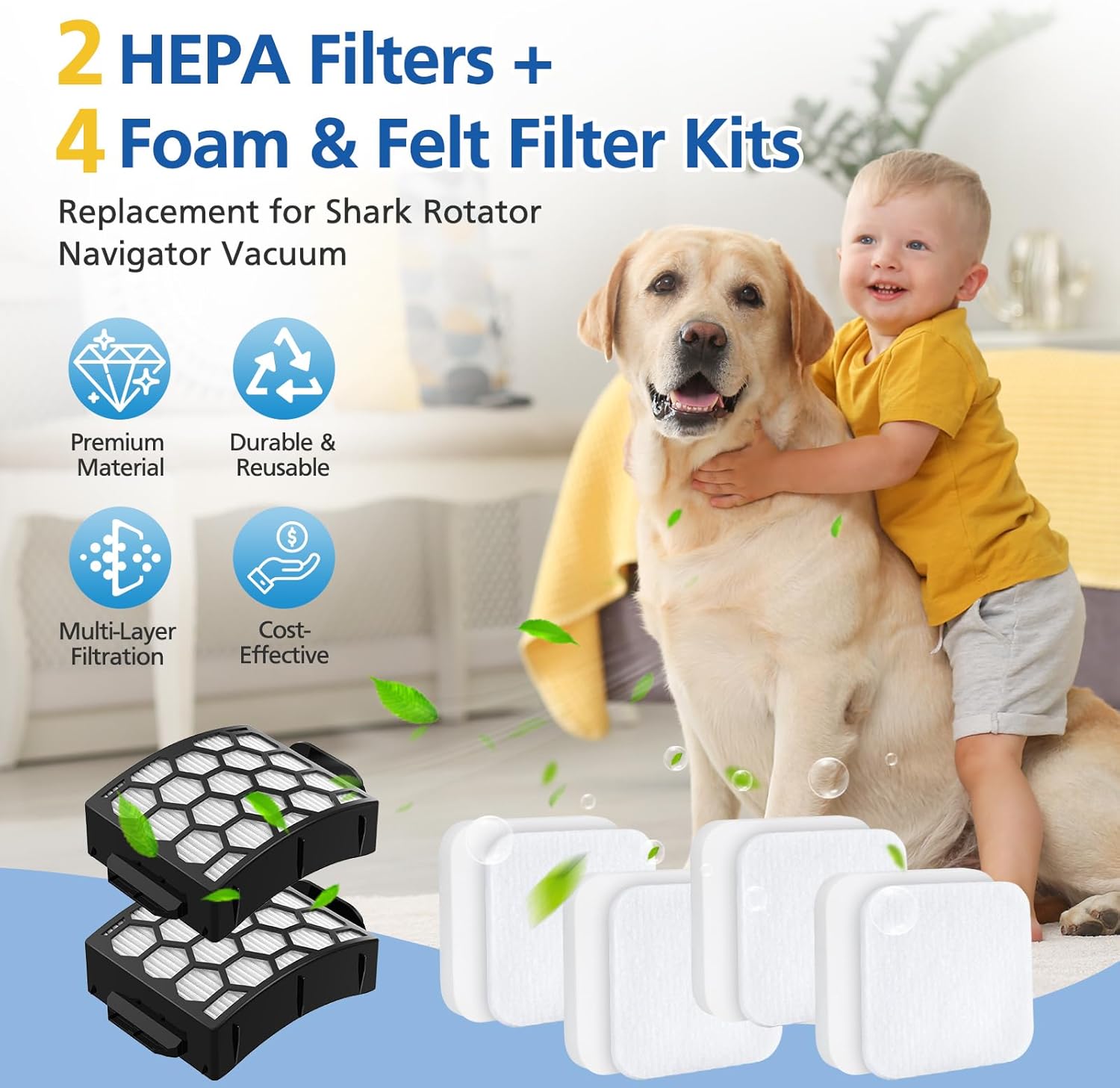 LA502, LA322, LA702 Filters Compatible with Shark Rotator Navigator Lift-Away ADV DuoClean PowerFins Upright Vacuum Model LA502, LA322, LA301, LA300, LA455, LA702, LA360, 2 HEPA+4 Foam+4 Felt Filters - Image 7