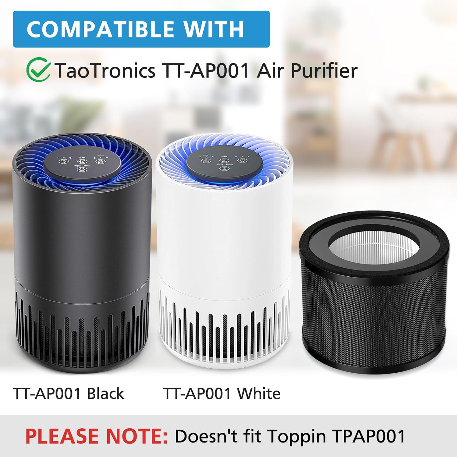 2 Pack HEPA Replacement Filter, Compatible with TaoTrics TT-AP001 and VAVA VA-EE014, 3-in-1 HEPA and Activated Carb Filter - Image 3