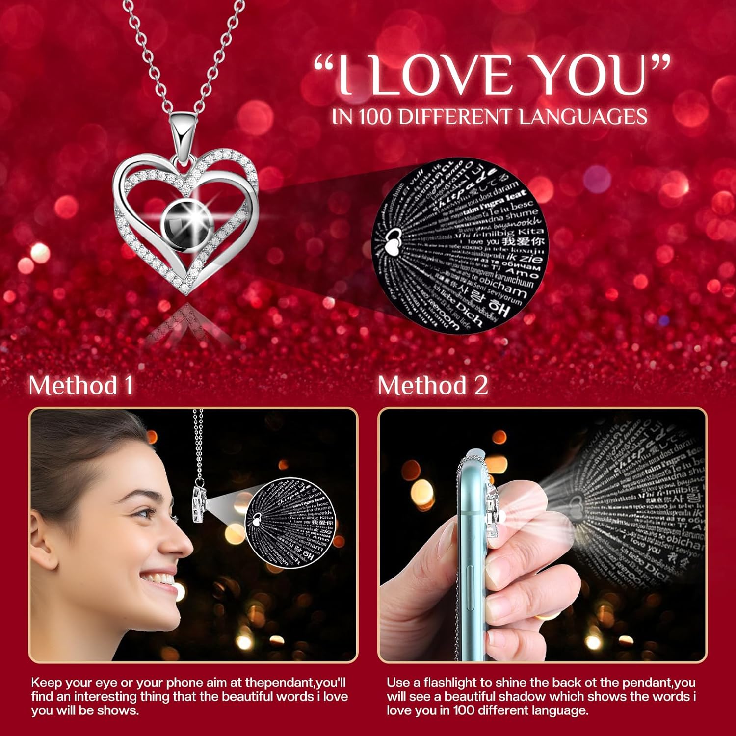 Preserved Red Real Rose Flowers in Box with I Love You in 100 Languages Necklace - Unique Gift for Women Mom Wife Girlfriend  Mother's Day Valentine's Day, Birthday, Christmas - Image 3