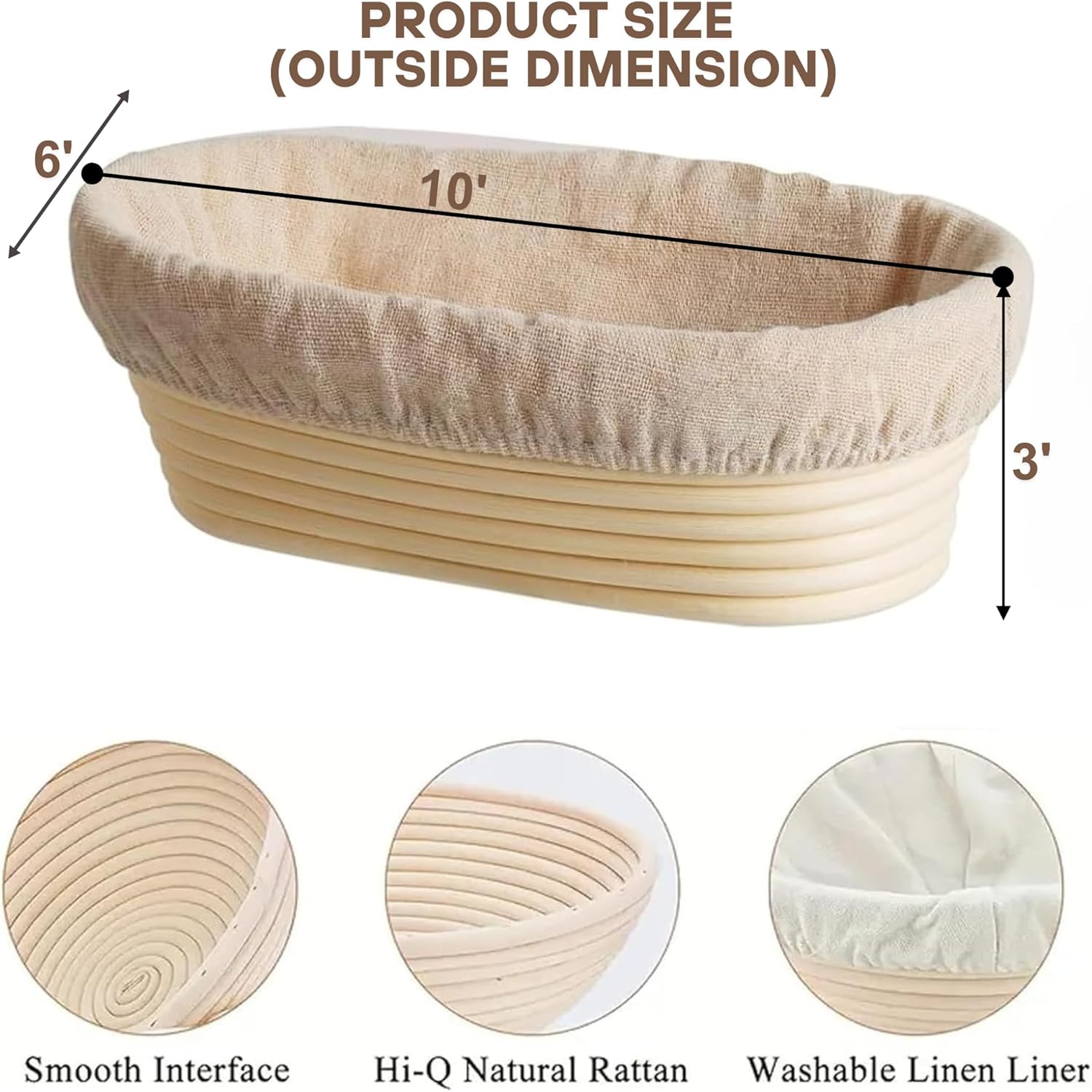 Bannet Bread Proofing Basket 2 pack 10 inch Oval Basket with Liner, Bread Proofing Basket Perfect for Professial & Home Sourdough Bread Baking, Artisan Sourdough Bread (Set of 2 pack 10