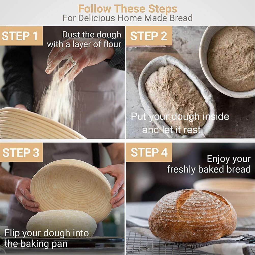 Bannet Bread Proofing Basket 2 pack 10 inch Oval Basket with Liner, Bread Proofing Basket Perfect for Professial & Home Sourdough Bread Baking, Artisan Sourdough Bread (Set of 2 pack 10
