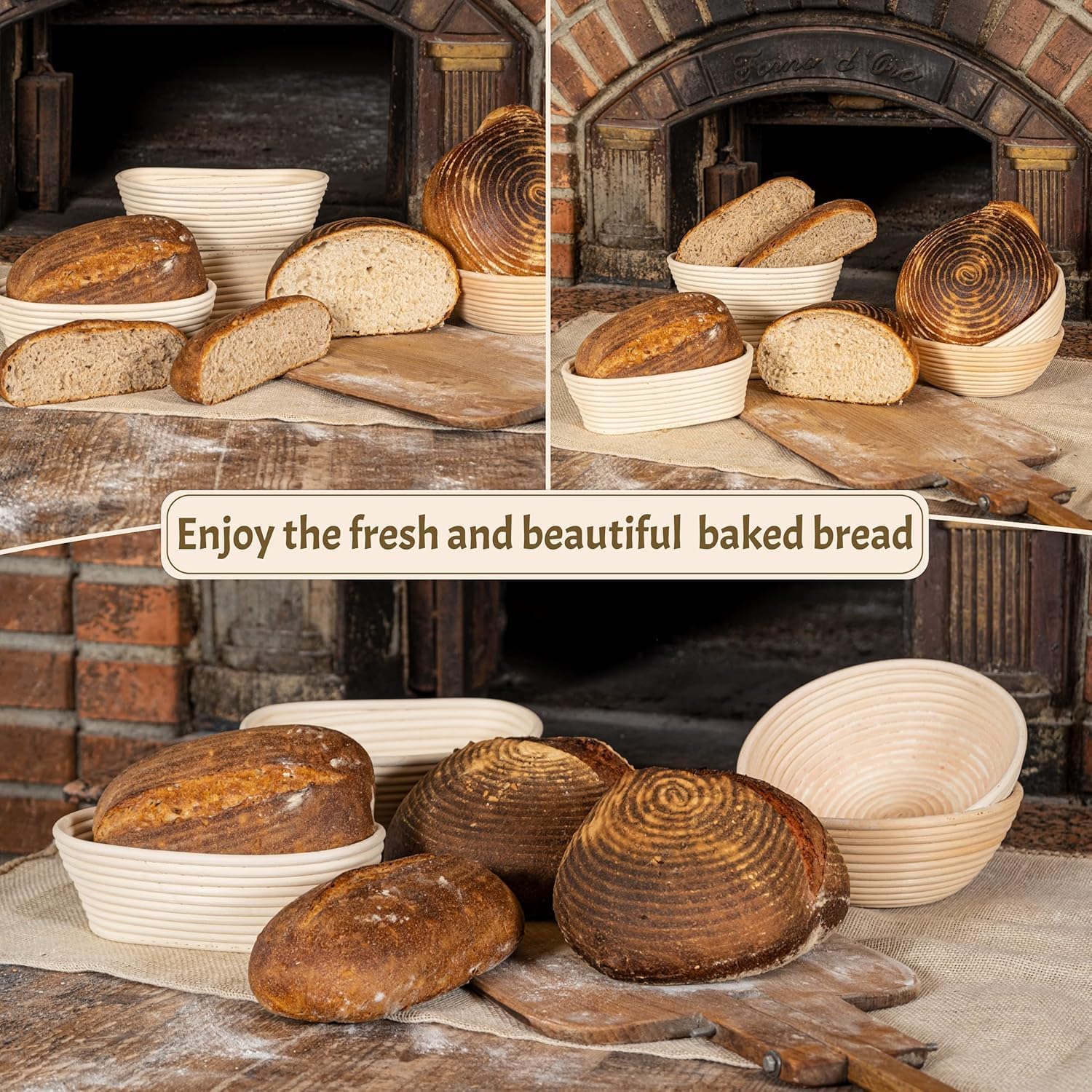 Bannet Bread Proofing Basket 2 pack 10 inch Oval Basket with Liner, Bread Proofing Basket Perfect for Professial & Home Sourdough Bread Baking, Artisan Sourdough Bread (Set of 2 pack 10