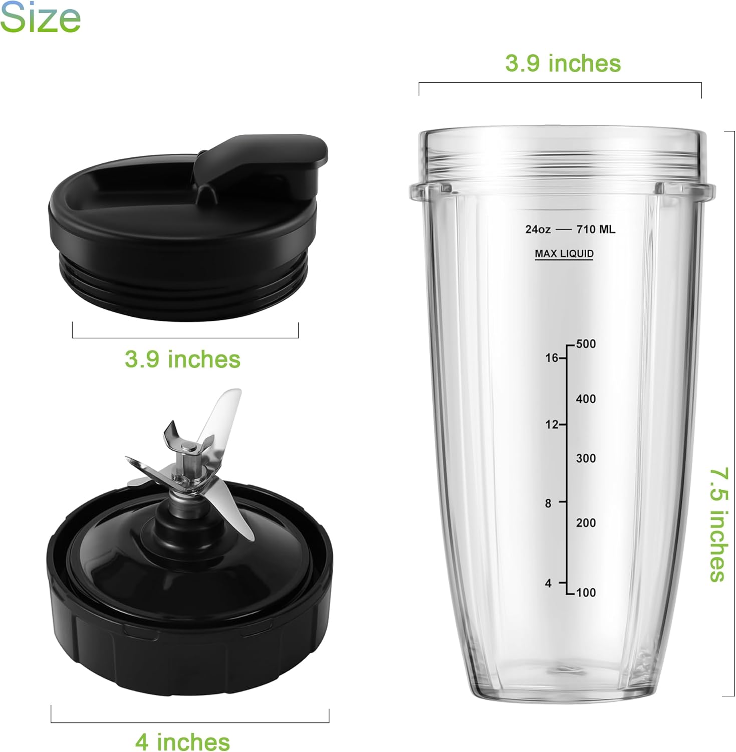 Blender Replacement Parts for Ninja, 24oz Ninja Blender Cups with To-Go Lids, 7 Fins Extractor Blade, Compatible with Nutri Ninja Auto iQ Blenders BL2012 BN801 BL480-30 BL640-30 BL642-30 NN100-30 - Image 2