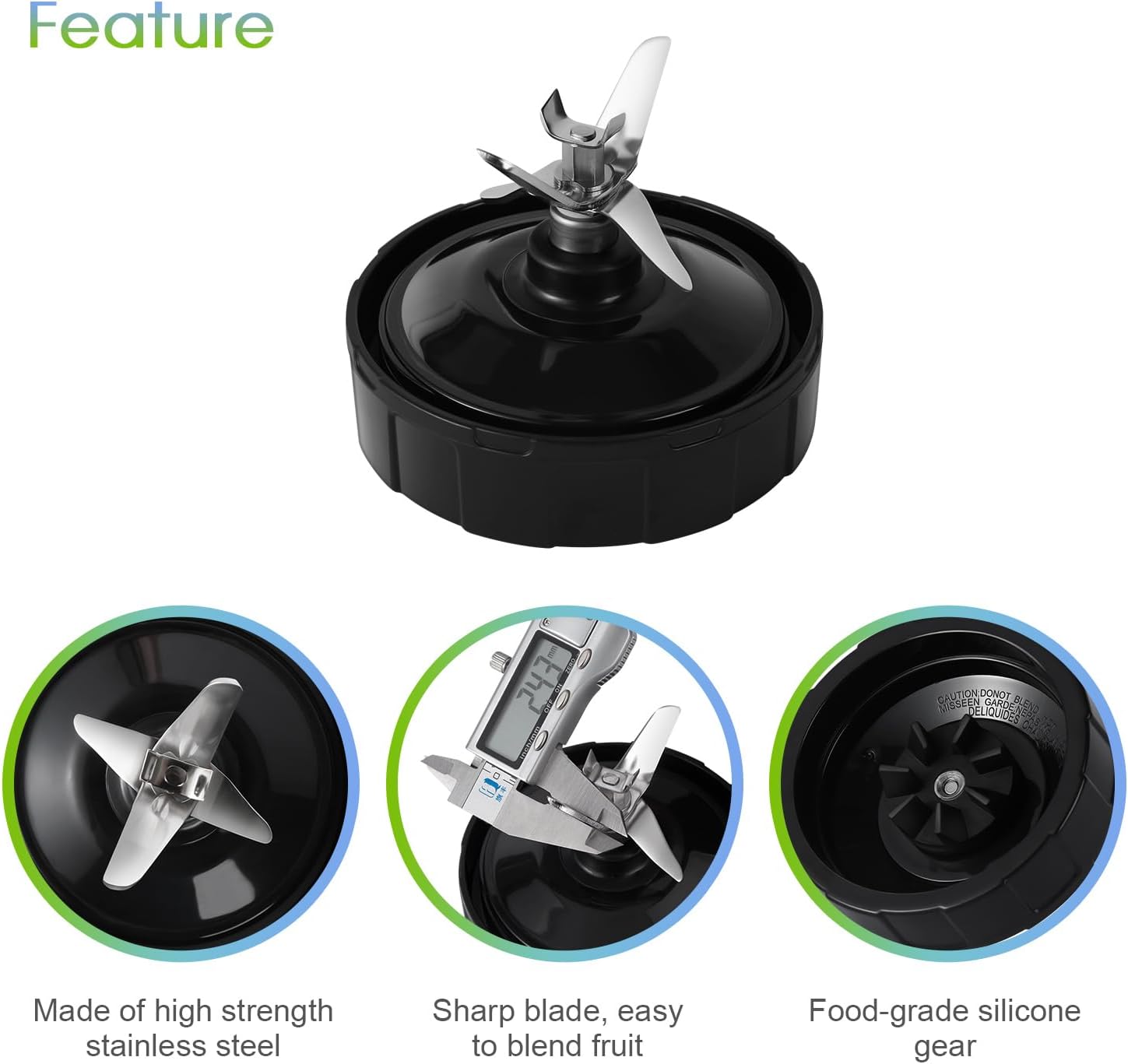 Blender Replacement Parts for Ninja, 24oz Ninja Blender Cups with To-Go Lids, 7 Fins Extractor Blade, Compatible with Nutri Ninja Auto iQ Blenders BL2012 BN801 BL480-30 BL640-30 BL642-30 NN100-30 - Image 6
