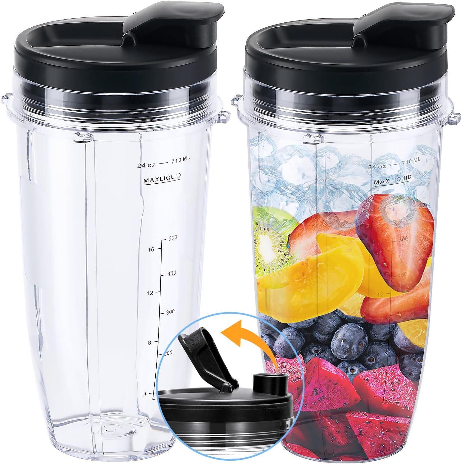 Replacement 24oz Blender Cup with Sip & Seal Lid For Nutri Ninja BL450 BL456 BL480 BL482 BL640 BL642 BL682 BN401 BN751 BN801 Foodi SS101 SS151 SS351 SS401 Ninja Blender Auto IQ Blade, 2-Pack … - Image 1