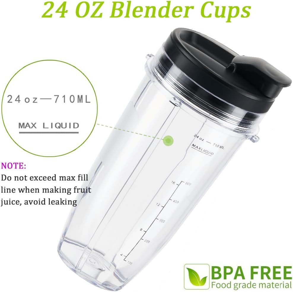 Replacement 24oz Blender Cup with Sip & Seal Lid For Nutri Ninja BL450 BL456 BL480 BL482 BL640 BL642 BL682 BN401 BN751 BN801 Foodi SS101 SS151 SS351 SS401 Ninja Blender Auto IQ Blade, 2-Pack … - Image 3