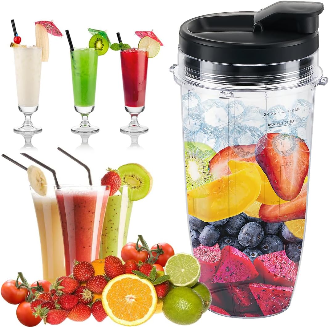 Replacement 24oz Blender Cup with Sip & Seal Lid For Nutri Ninja BL450 BL456 BL480 BL482 BL640 BL642 BL682 BN401 BN751 BN801 Foodi SS101 SS151 SS351 SS401 Ninja Blender Auto IQ Blade, 2-Pack … - Image 7