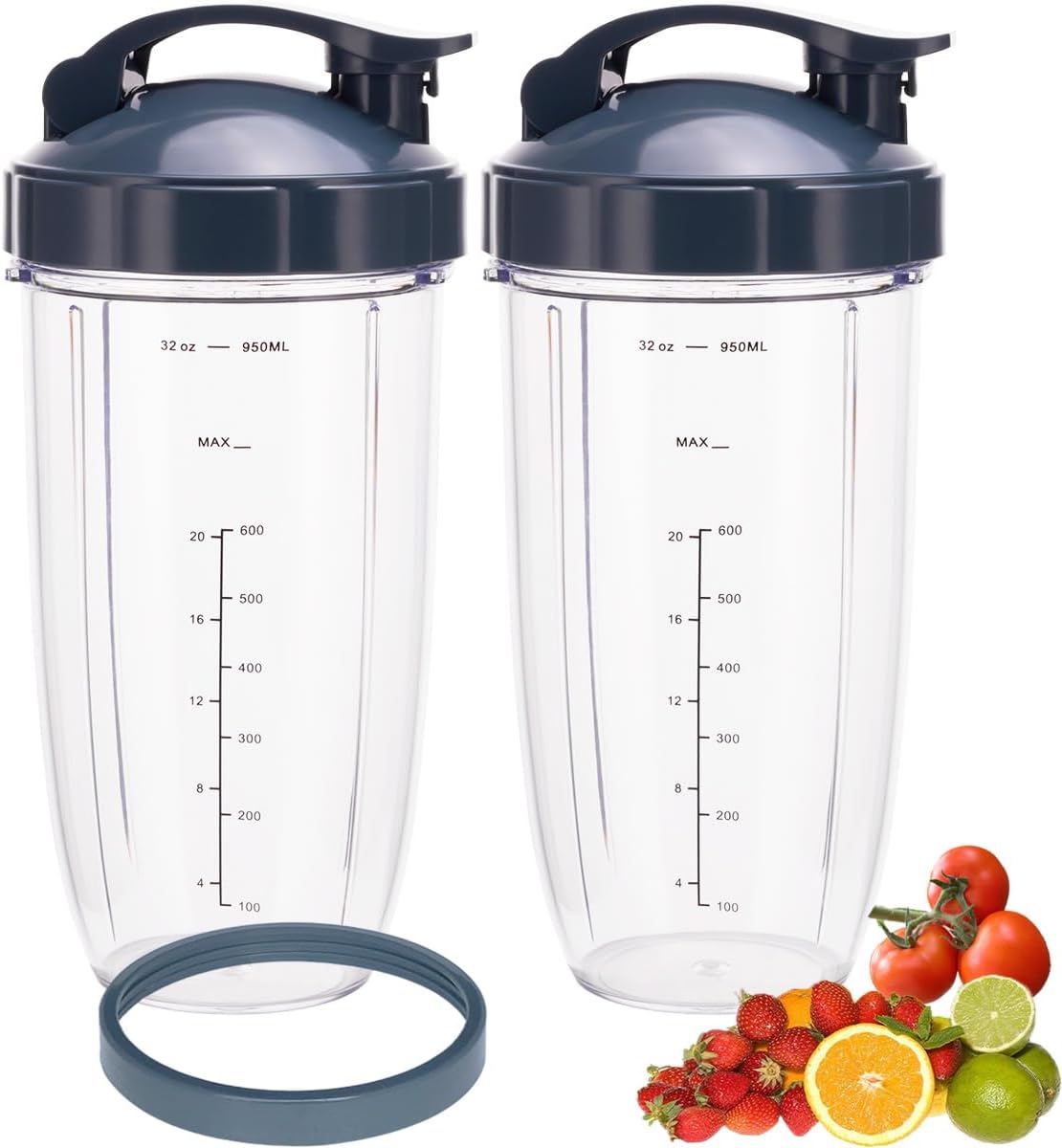 [UPGRADE] 2-pack 32oz Replacement Blender Cups with Flip-Top To-Go-Lid Compatible with NutriBullet 600w/900w Blender - Image 1