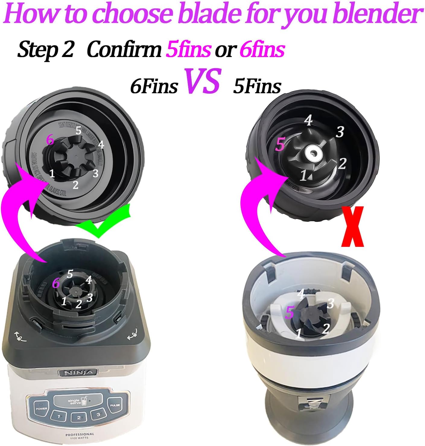 Replacement Parts for Nutri Ninja, 6Fin Blender Male Blade and cups Set for Blender BL660 BL770 BL780 BL740 etc. (5-pack) - Image 3
