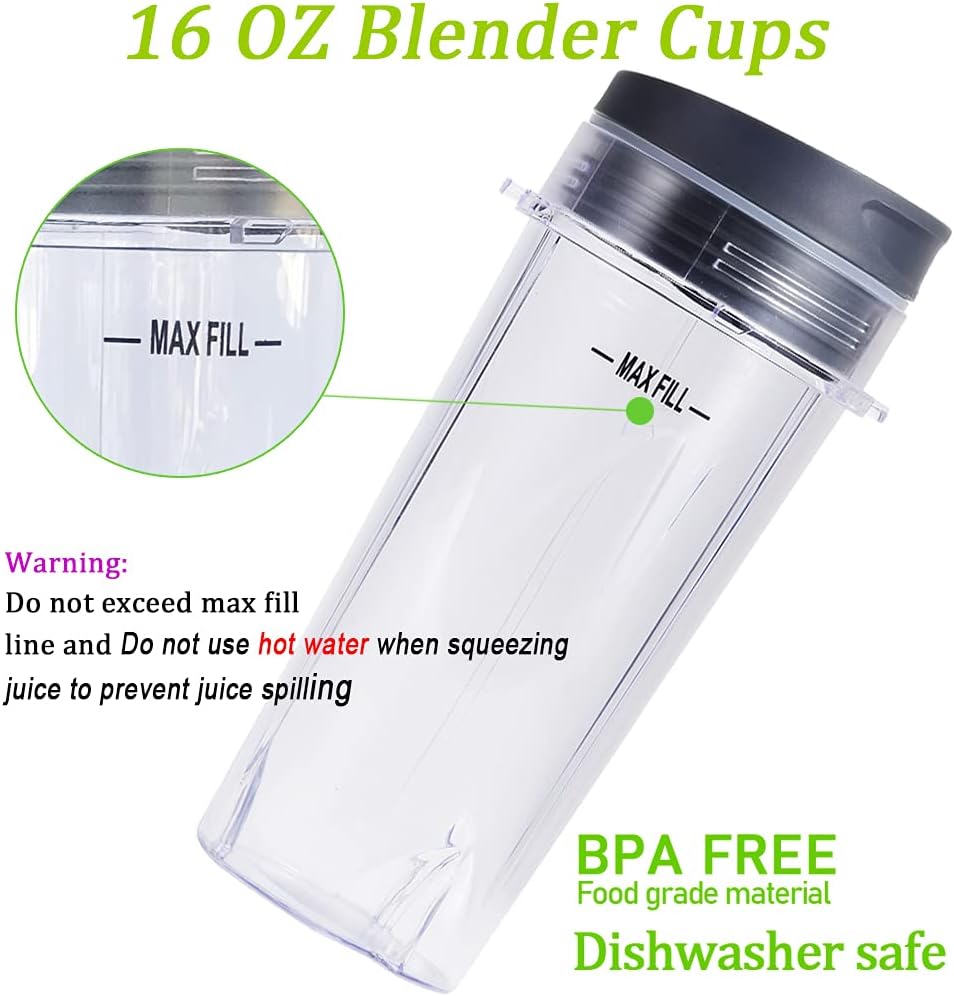 Replacement Parts for Nutri Ninja, 6Fin Blender Male Blade and cups Set for Blender BL660 BL770 BL780 BL740 etc. (5-pack) - Image 6