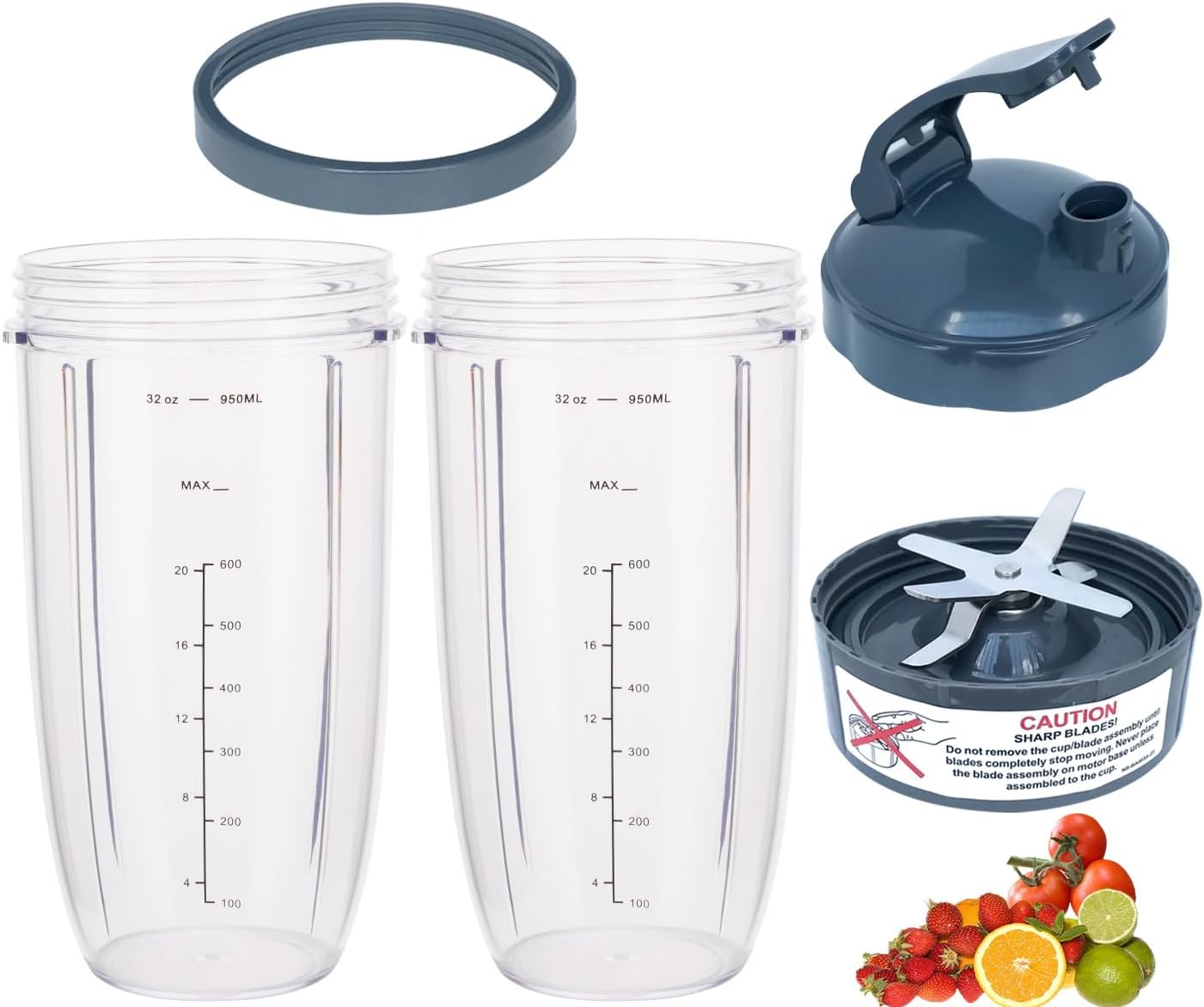 [UPGRADE] Replacement 32oz Blender Cups & Blade Part Compatible with NutriBullet 600w/900w Blender (5 Pieces) - Image 1