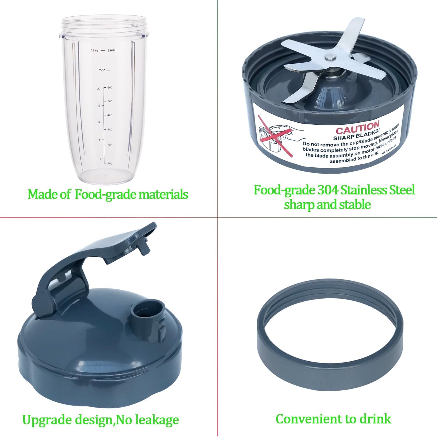 [UPGRADE] Replacement 32oz Blender Cups & Blade Part Compatible with NutriBullet 600w/900w Blender (5 Pieces) - Image 5