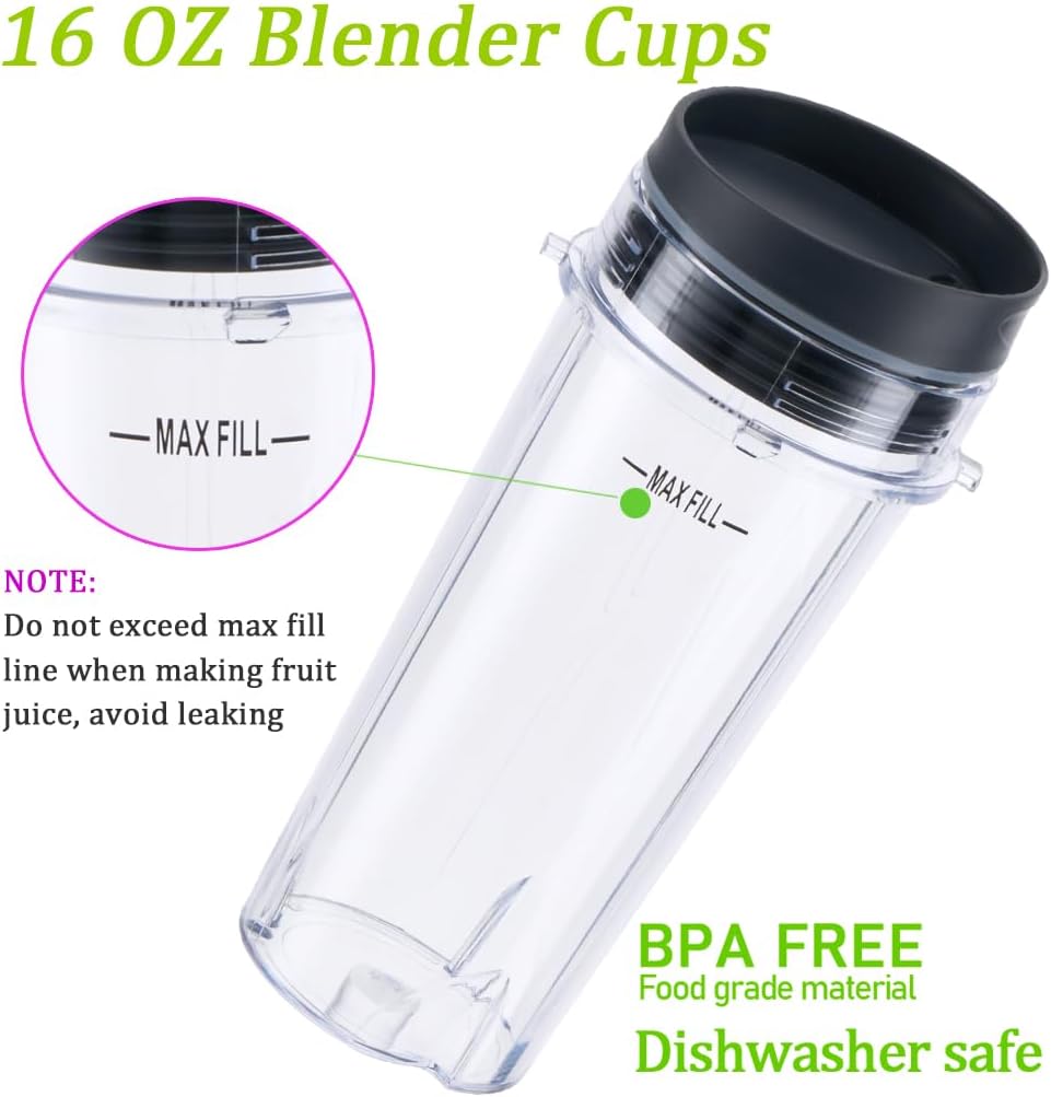 Replacement16oz Blender Cup for Ninja,Single Serve Blender Cup With Lids Set For BL770 BL780 BL660 BL740 BL810 Nutri Ninja Series Blenders (2-pack) - Image 3