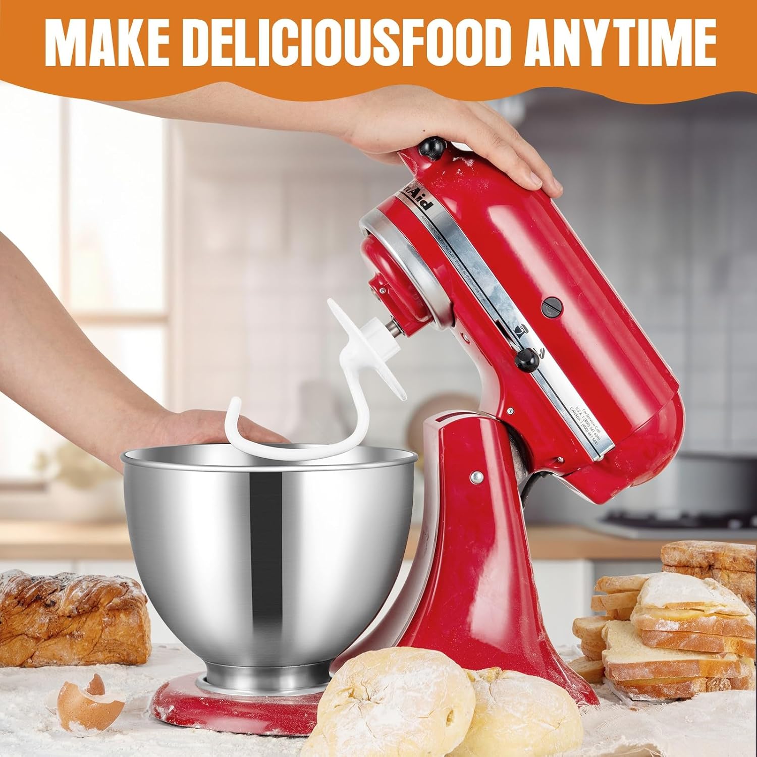 K45DH Coated Dough Hook for KitchenAid Mixer, Attachment for Kitchen Aid K45 K45SS KSM90 KSM150 Tilt-Head Stand Mixers, 4.5/5.0 Quart Bowel - Image 6