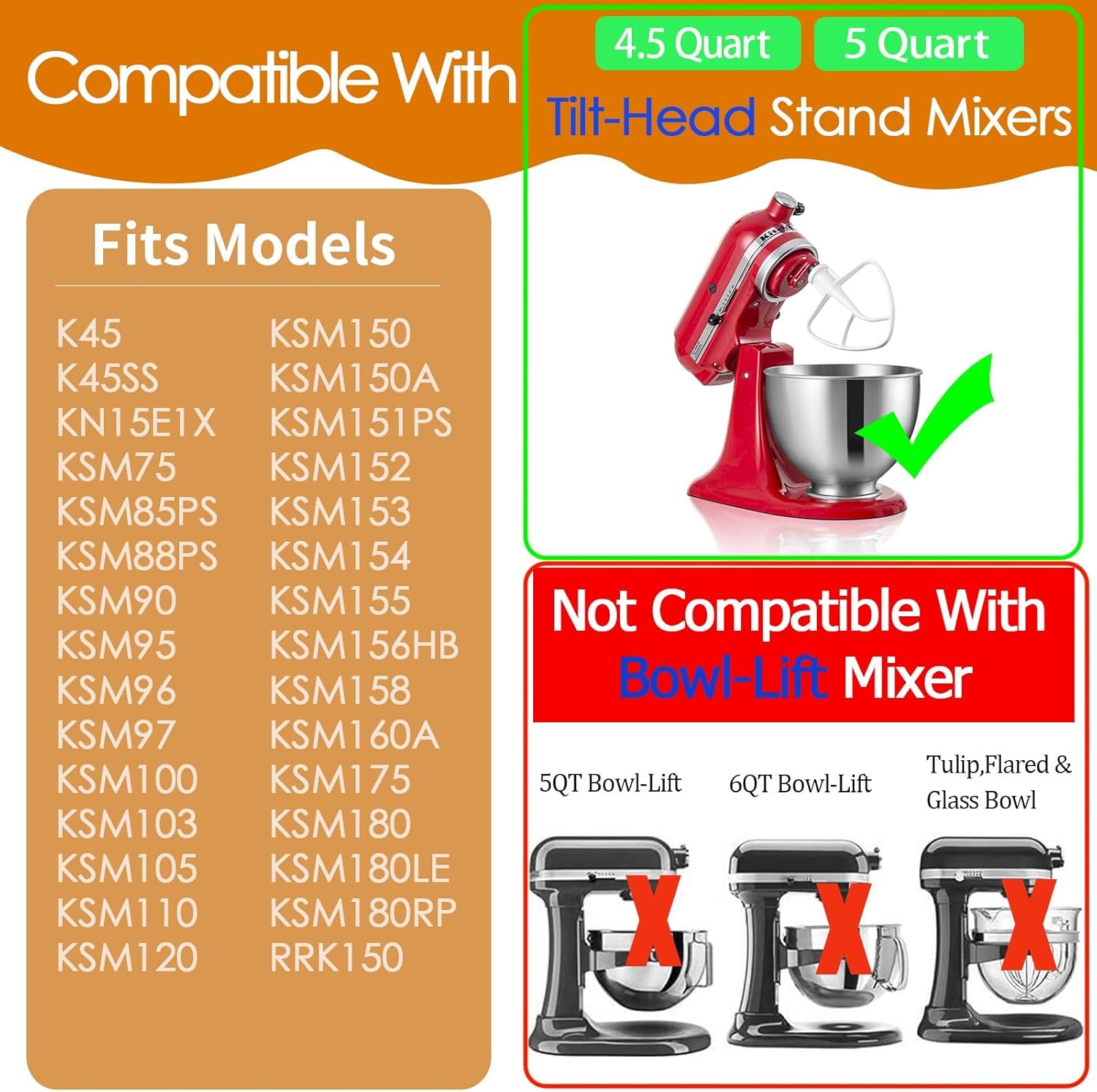 Replacement K45B Coated Flat Beater for Kitchenaid Stand Mixer, Compatible with 4.5 QT Tilt-Head Stand Mixer KSM90,K45 - Image 2
