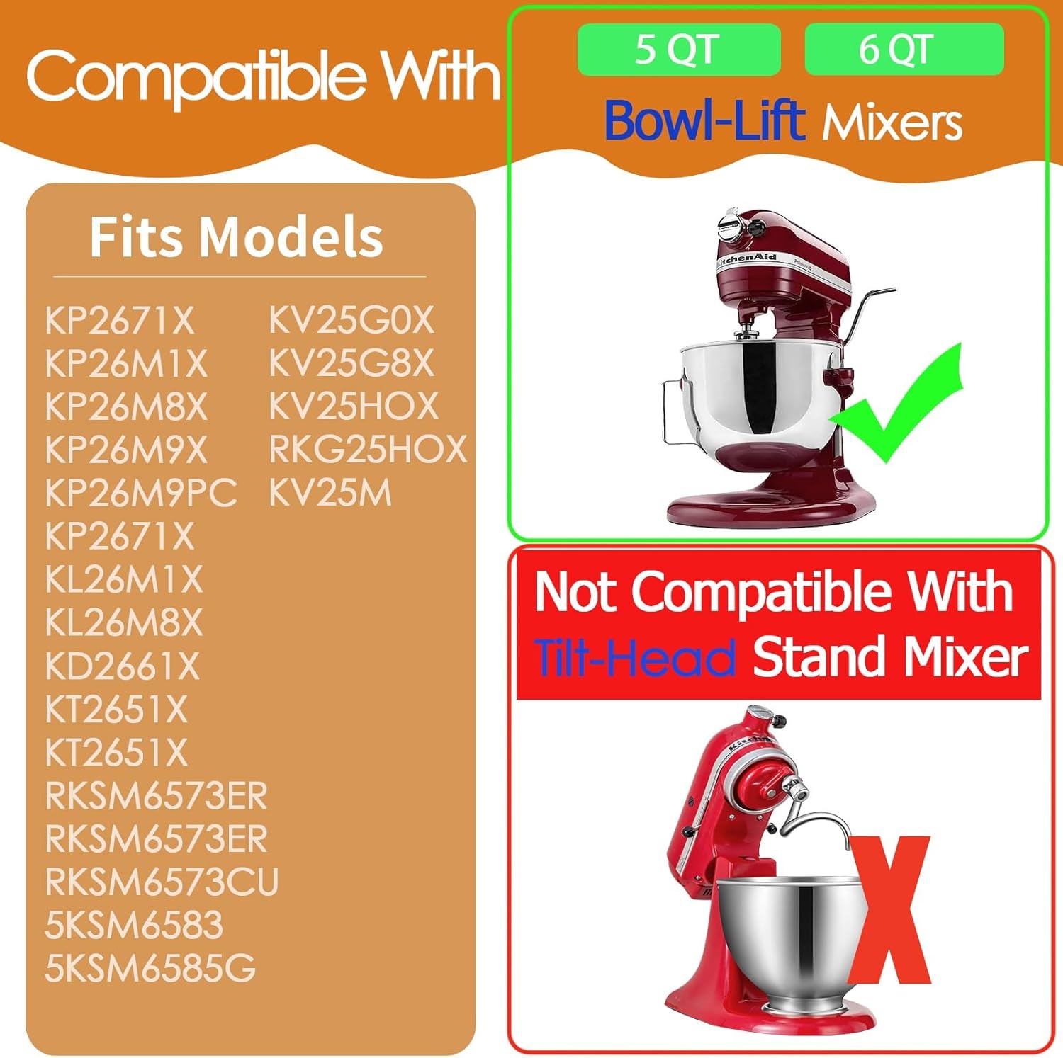 Spiral Coated Dough Hook Attachments for Kitchenaid Stand Mixer Bowl-Lift, Metal Dough Hooks Fits Models KV25G0X, KV25G8X, KV25H0X, KP26M1X, KP26M8X, KL26M8X - Image 2