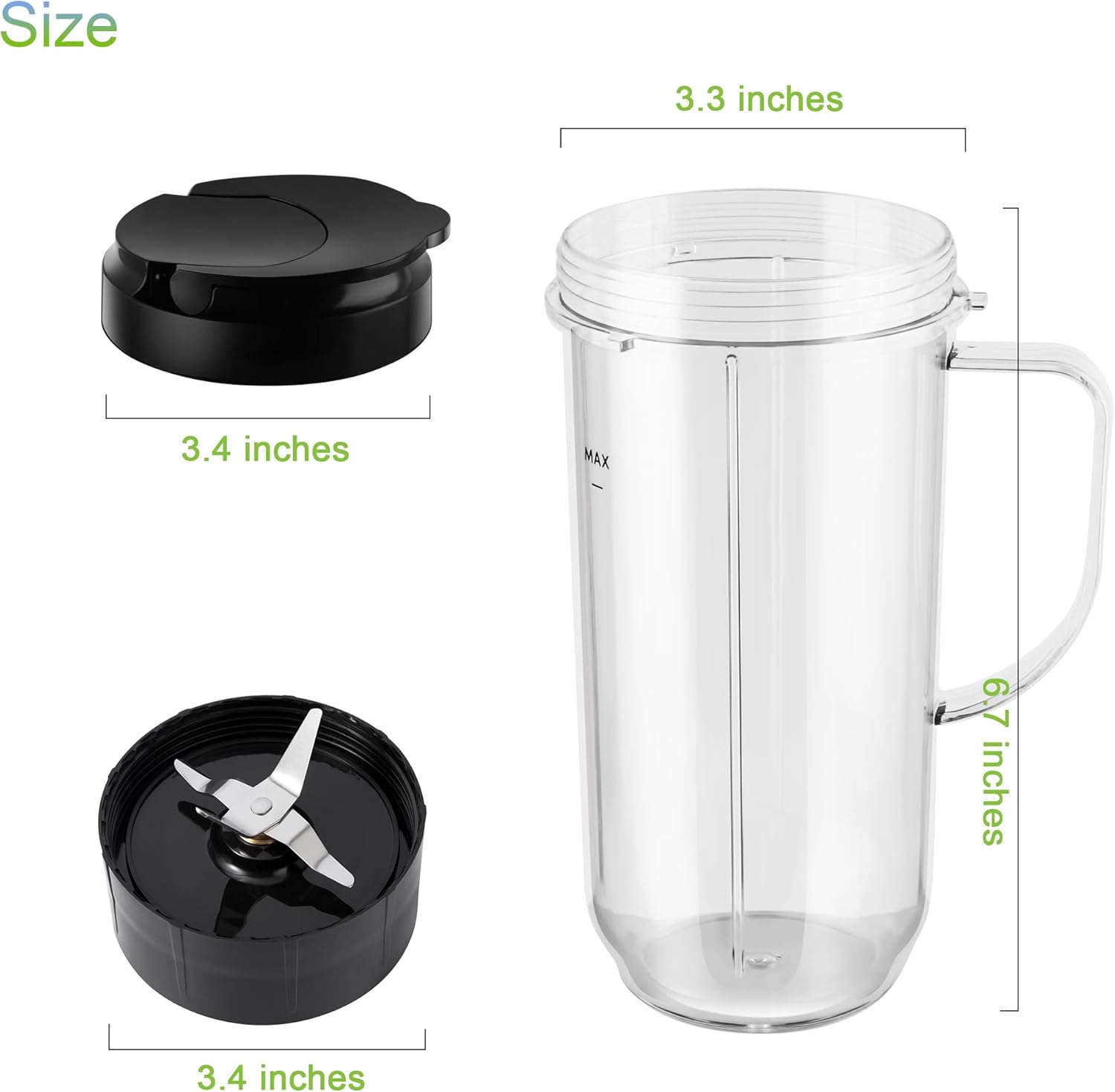 5-piece Magic Bullet Blender Cups, Tall 22oz Cup with Flip-Top To-Go Lid, Cross Blade, Blender Replacement Parts, Mug with Handle Compatible with Magic Bullet 250w MB1001 - Image 3