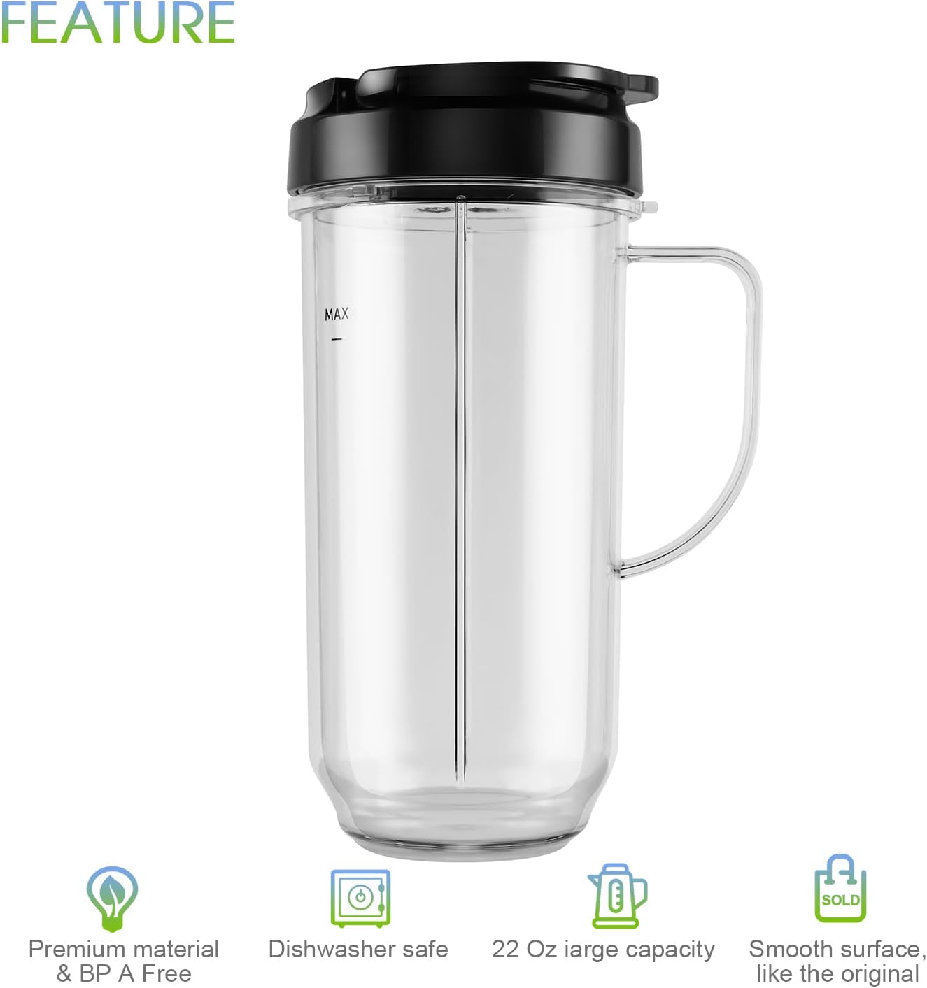5-piece Magic Bullet Blender Cups, Tall 22oz Cup with Flip-Top To-Go Lid, Cross Blade, Blender Replacement Parts, Mug with Handle Compatible with Magic Bullet 250w MB1001 - Image 6