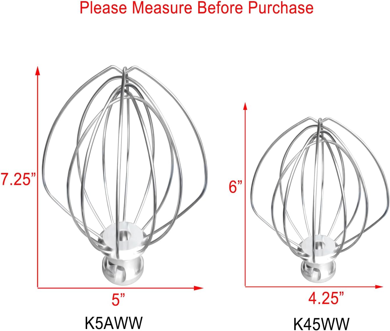 [Upgrade] K5AWW Replacement Whole Stainless Steel Wire Whip for 5 Quart Bowl-Lift 6-Wire Whip Kitchenaid mixer Attachment,Whole Body Food Grade Stainless Steel, Healthier, Rust free, More Durablee - Image 3