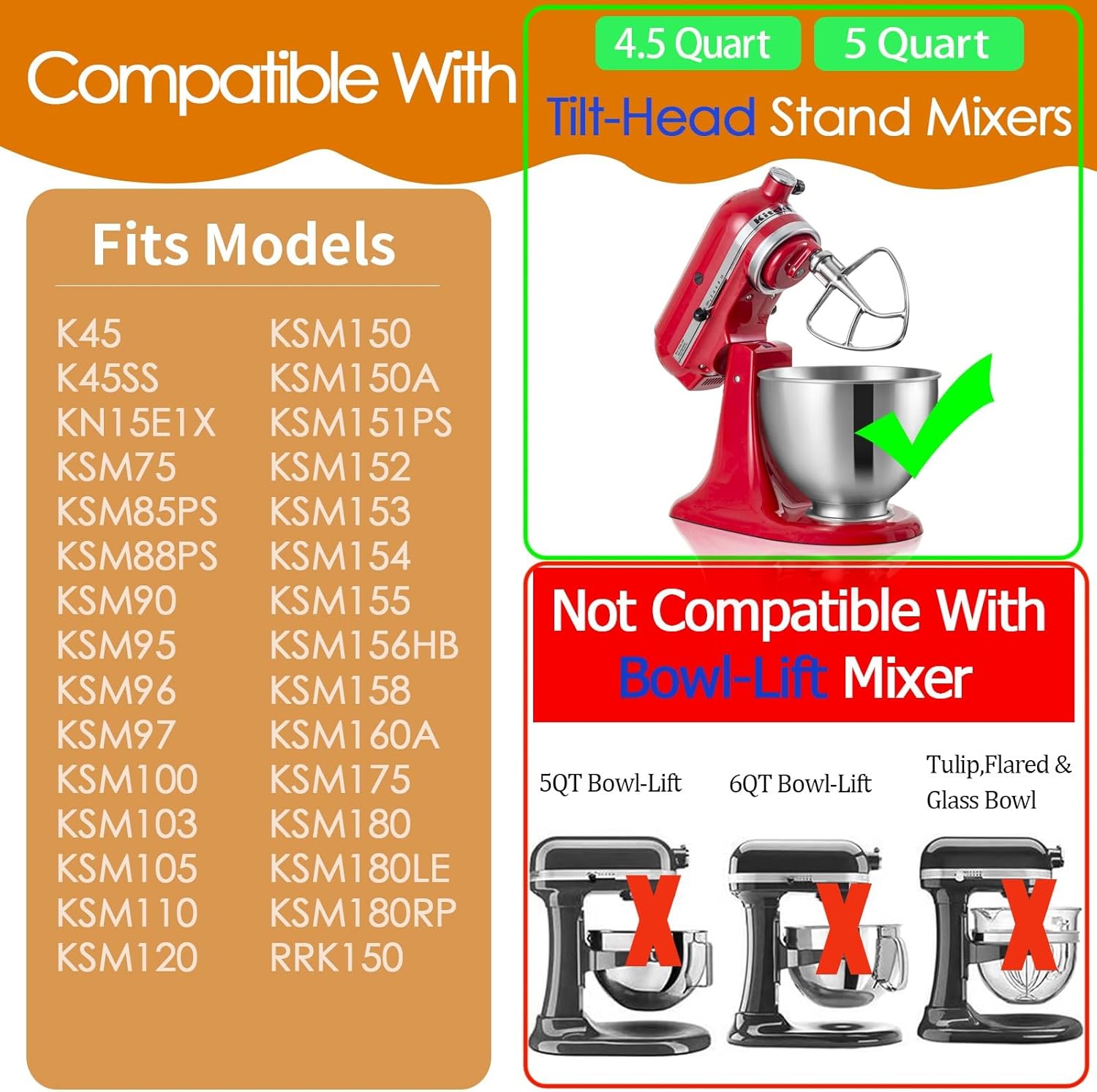 K45B Stainless Steel Flat Beater for Kitchenaid 4.5-5 Quart Tilt Head Stand Mixer, Polished Paddle Attachment for KitchenAid Mixer by ，Dishwasher Safe - Image 2