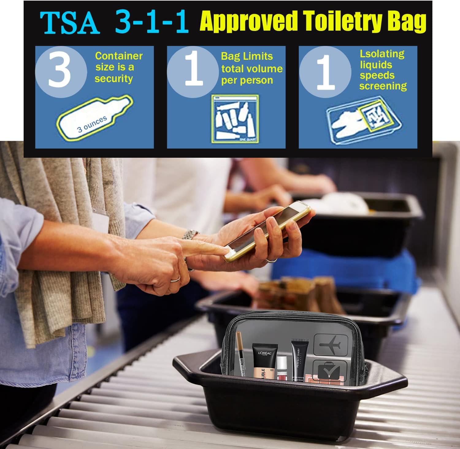 MODENGKGJIAN TSA Approved Toiletry Bag Mini Jewelry Travel Case, Perfect size to fit in your carry- luggage for travel or vacatis. - Image 4