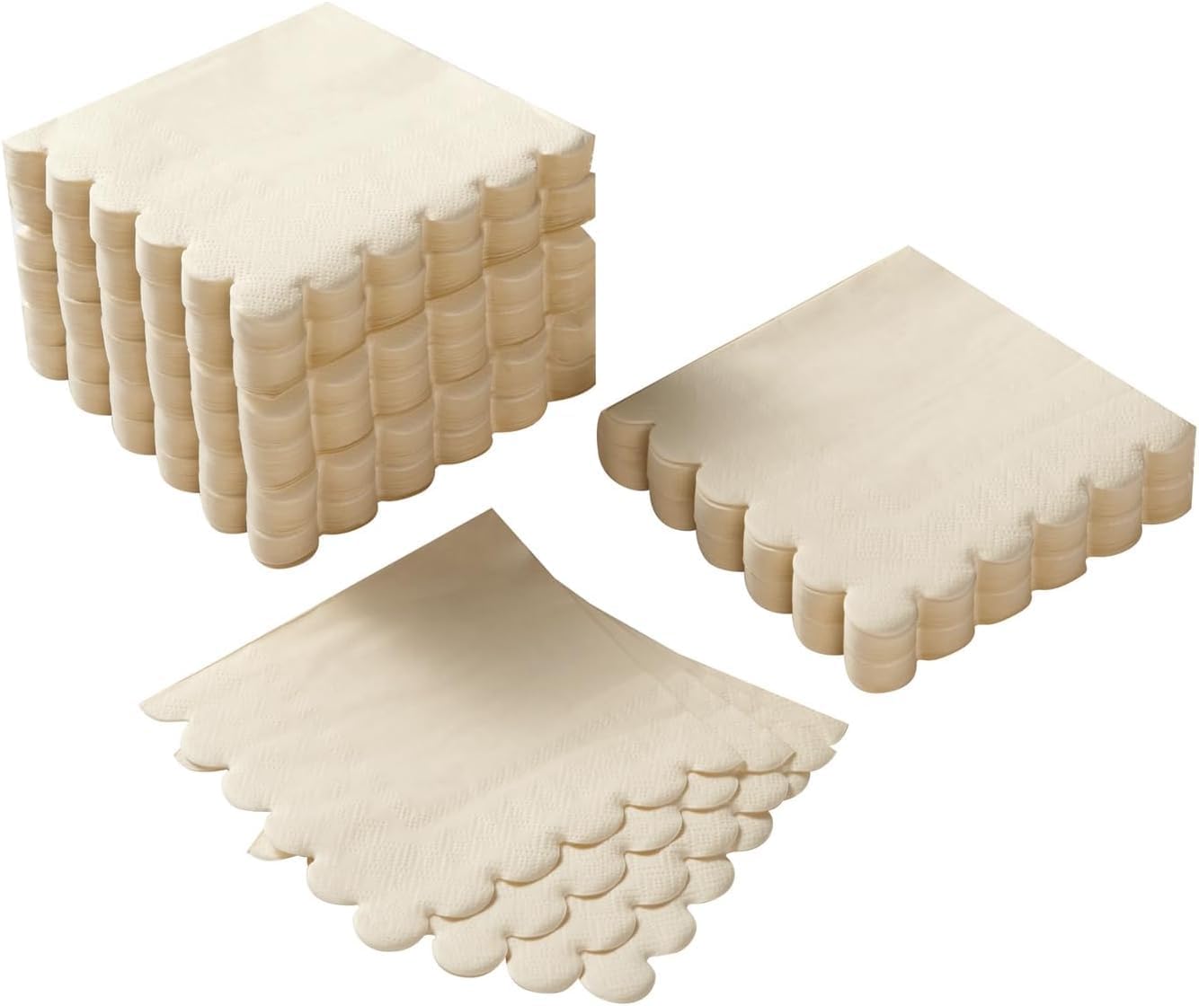 200 Pack Cocktail Napkin 2-Ply Scalloped Edged Dessert Napkins Folded 5 x 5 Inches Disposable Napkins for Dinner Wedding Birthday Party Bridal Anniversary Recepti Event (Milky-White) - Image 1