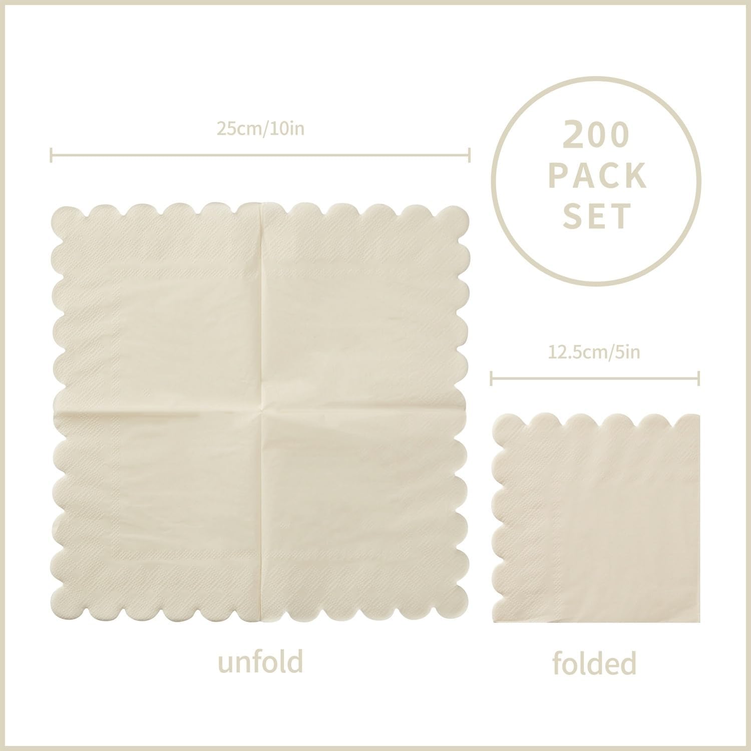 200 Pack Cocktail Napkin 2-Ply Scalloped Edged Dessert Napkins Folded 5 x 5 Inches Disposable Napkins for Dinner Wedding Birthday Party Bridal Anniversary Recepti Event (Milky-White) - Image 2