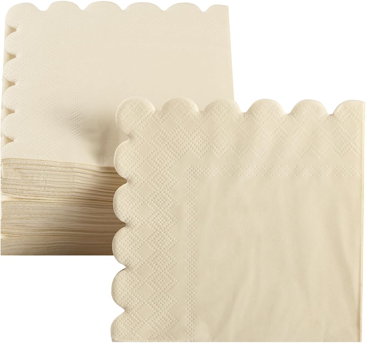 200 Pack Cocktail Napkin 2-Ply Scalloped Edged Dessert Napkins Folded 5 x 5 Inches Disposable Napkins for Dinner Wedding Birthday Party Bridal Anniversary Recepti Event (Milky-White) - Image 4