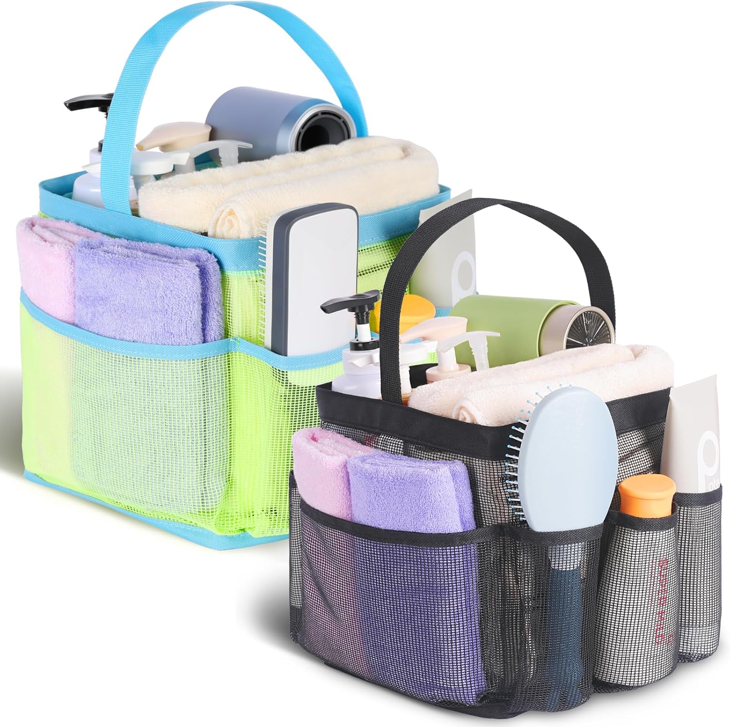 2 Pack Mesh Shower Caddy Portable for College Dorm Room Essentials, Shower Caddy Dorm with 8-Pocket Large Capacity,Shower Bag for Beach,Swimming,Gym - Image 1