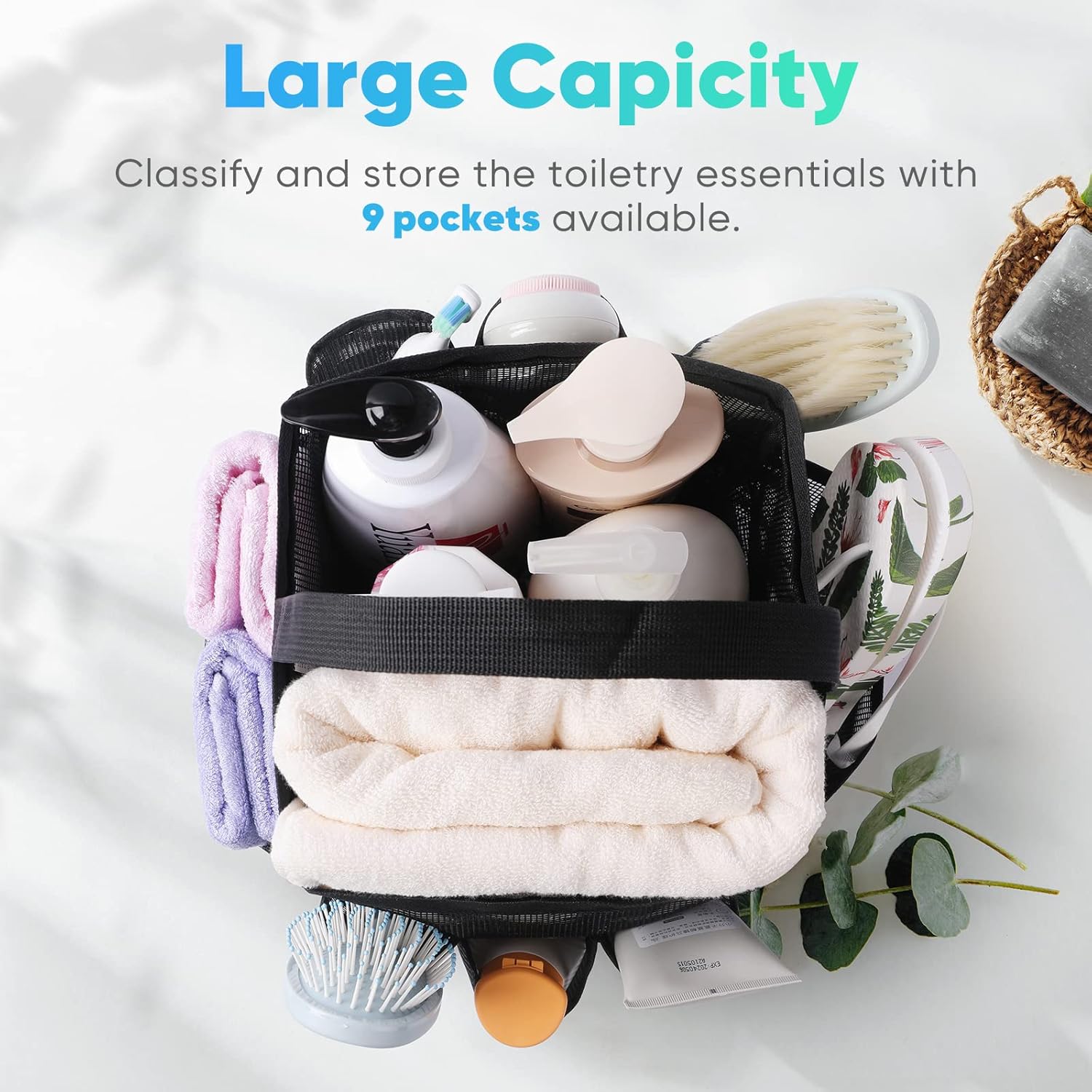 2 Pack Mesh Shower Caddy Portable for College Dorm Room Essentials, Shower Caddy Dorm with 8-Pocket Large Capacity,Shower Bag for Beach,Swimming,Gym - Image 2
