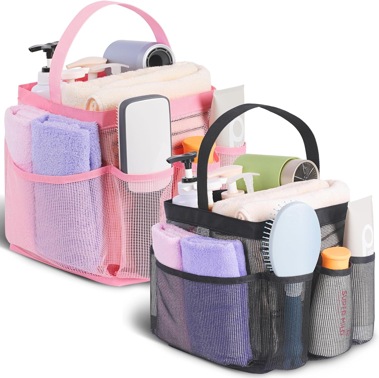 2 Pack Mesh Shower Caddy Portable for College Dorm Room Essentials, Shower Caddy Dorm with 8-Pocket Large Capacity,Shower Bag for Beach,Swimming,Gym - Image 1