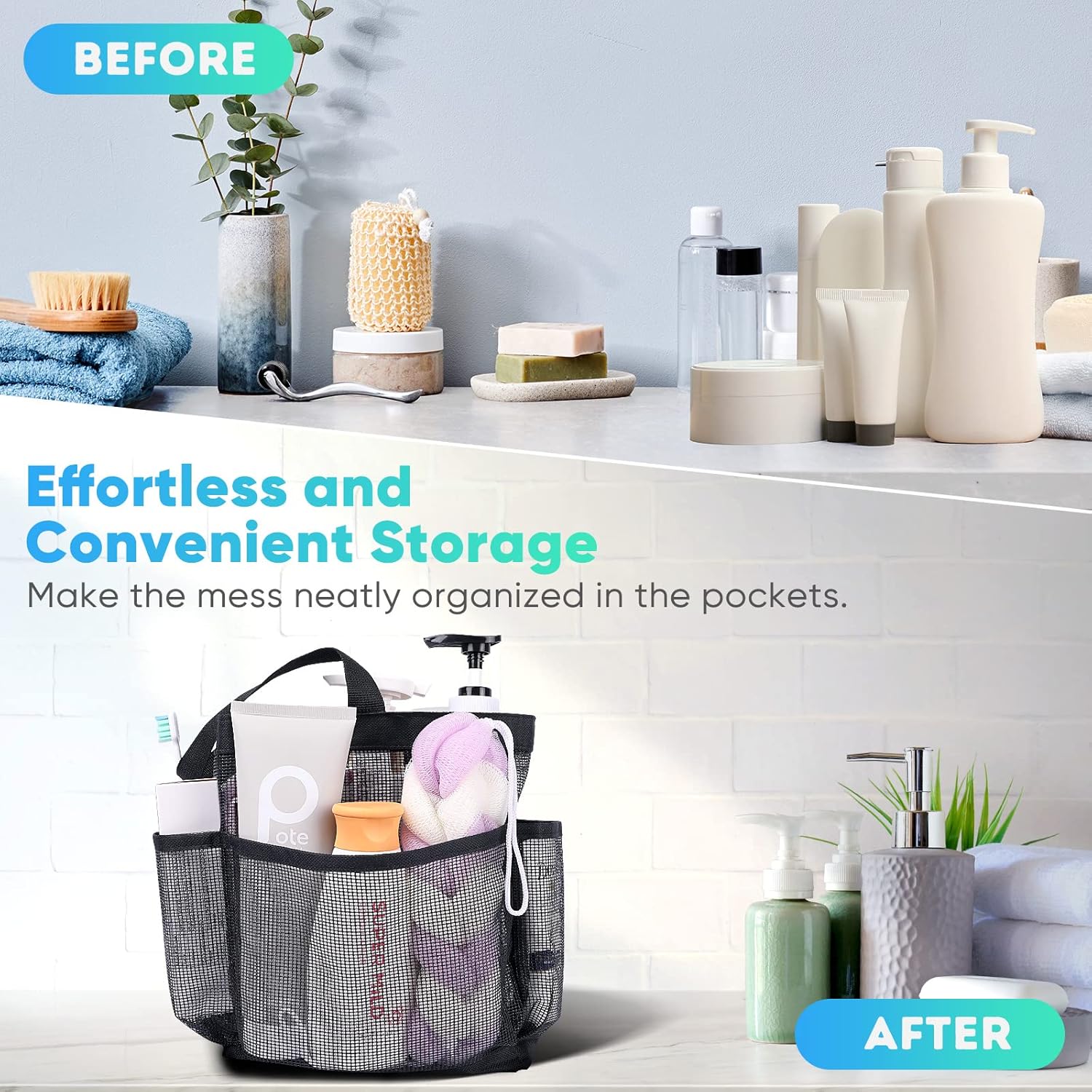 2 Pack Mesh Shower Caddy Portable for College Dorm Room Essentials, Shower Caddy Dorm with 8-Pocket Large Capacity,Shower Bag for Beach,Swimming,Gym - Image 7