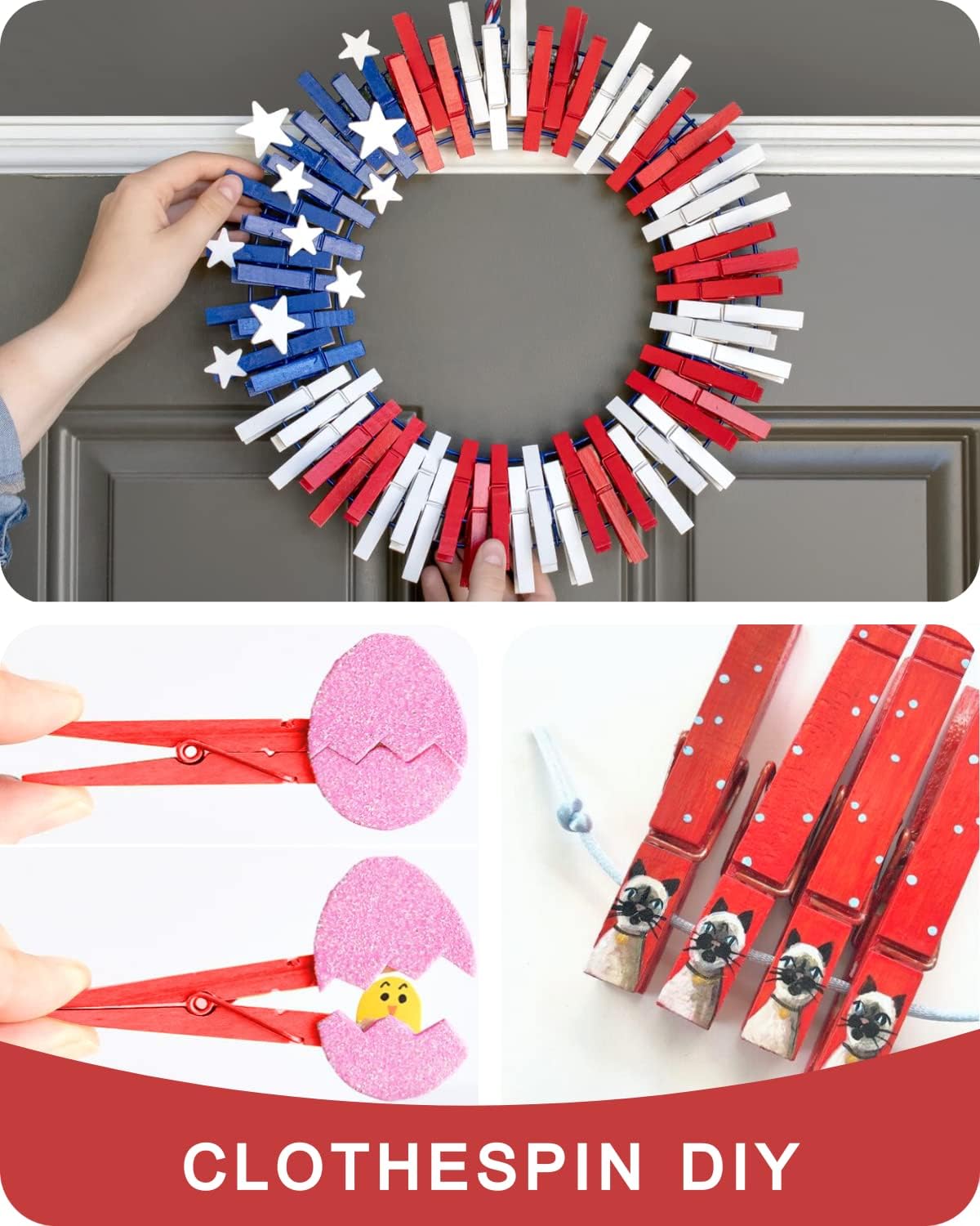 Clothes Pins, Red Green Wooden Clothespins for Arts and Crafts, Wreath, Strg Grip Close Pins Birchwood Clips Clothespin Clothing Pegs for Hanging Baby Clothing Photos, 2.83 Inch, Pack of 50 - Image 6