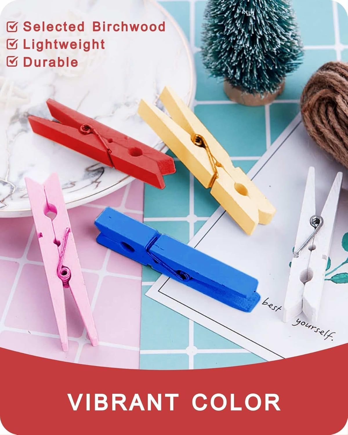 Clothes Pins, Red Green Wooden Clothespins for Arts and Crafts, Wreath, Strg Grip Close Pins Birchwood Clips Clothespin Clothing Pegs for Hanging Baby Clothing Photos, 2.83 Inch, Pack of 50 - Image 8