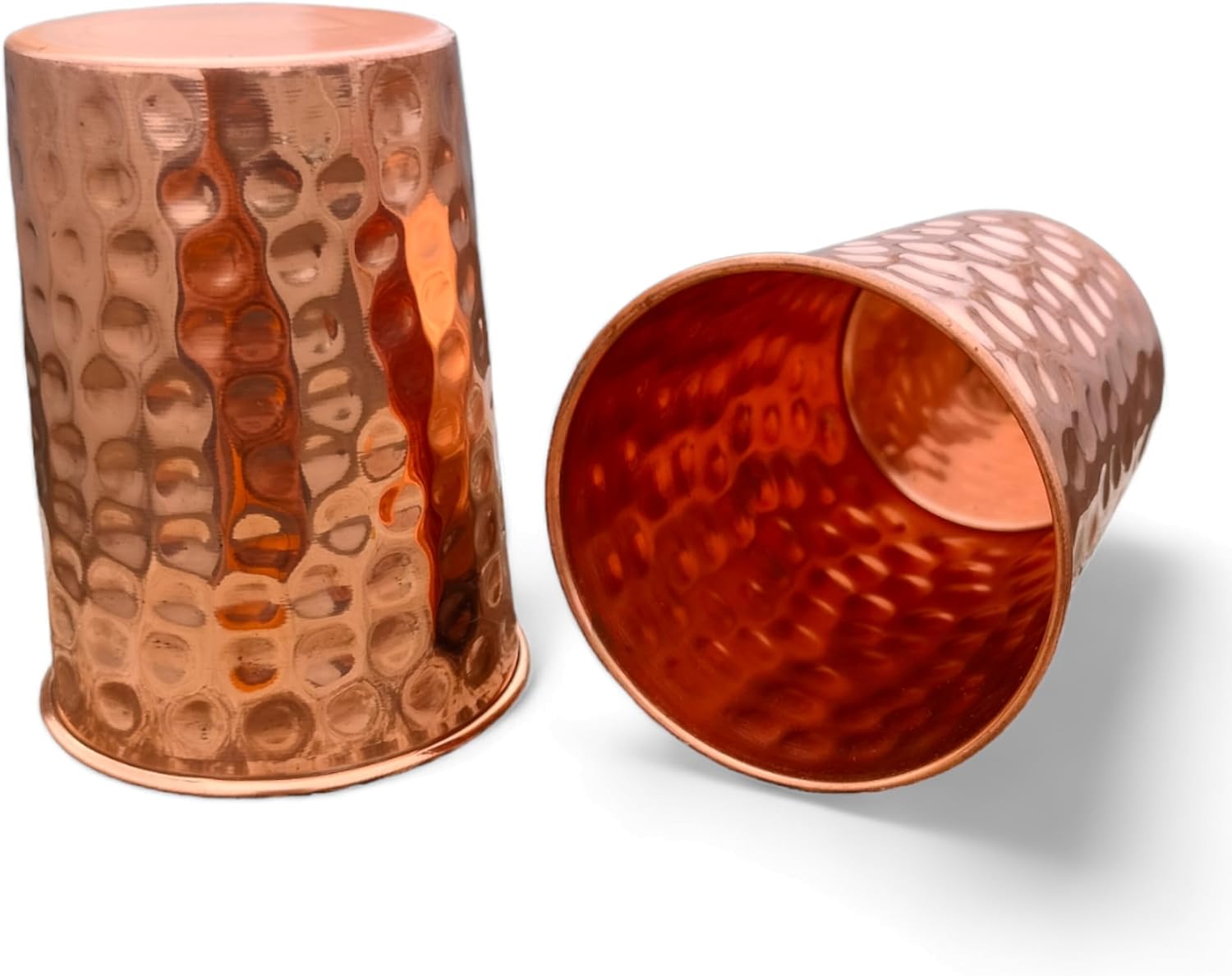 Set of 2 Hammmered Pure Copper Cups For Drinking Water Glasses Tumblers Glass for Ayurveda Health Benefits - Image 1