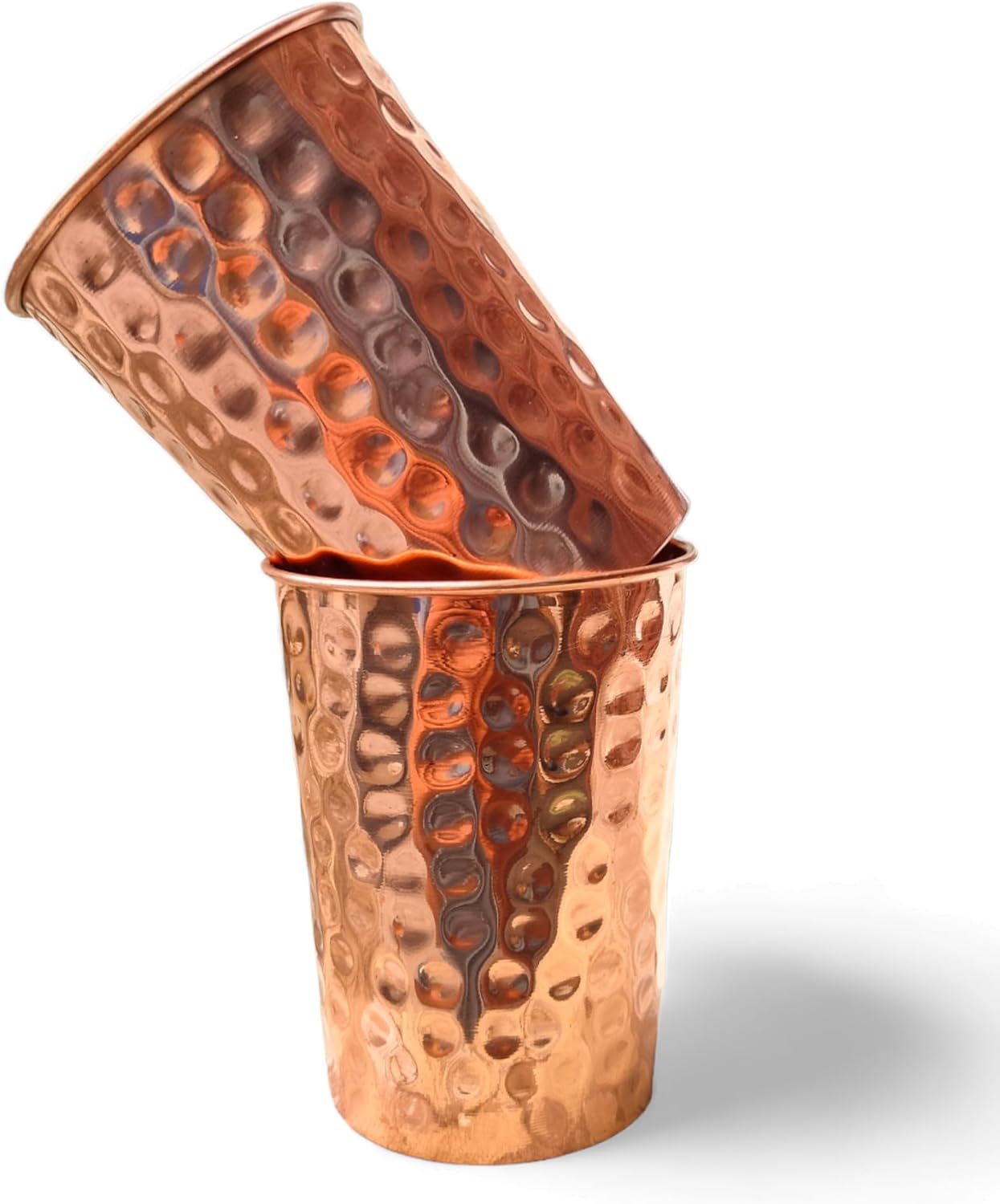 Set of 2 Hammmered Pure Copper Cups For Drinking Water Glasses Tumblers Glass for Ayurveda Health Benefits - Image 2