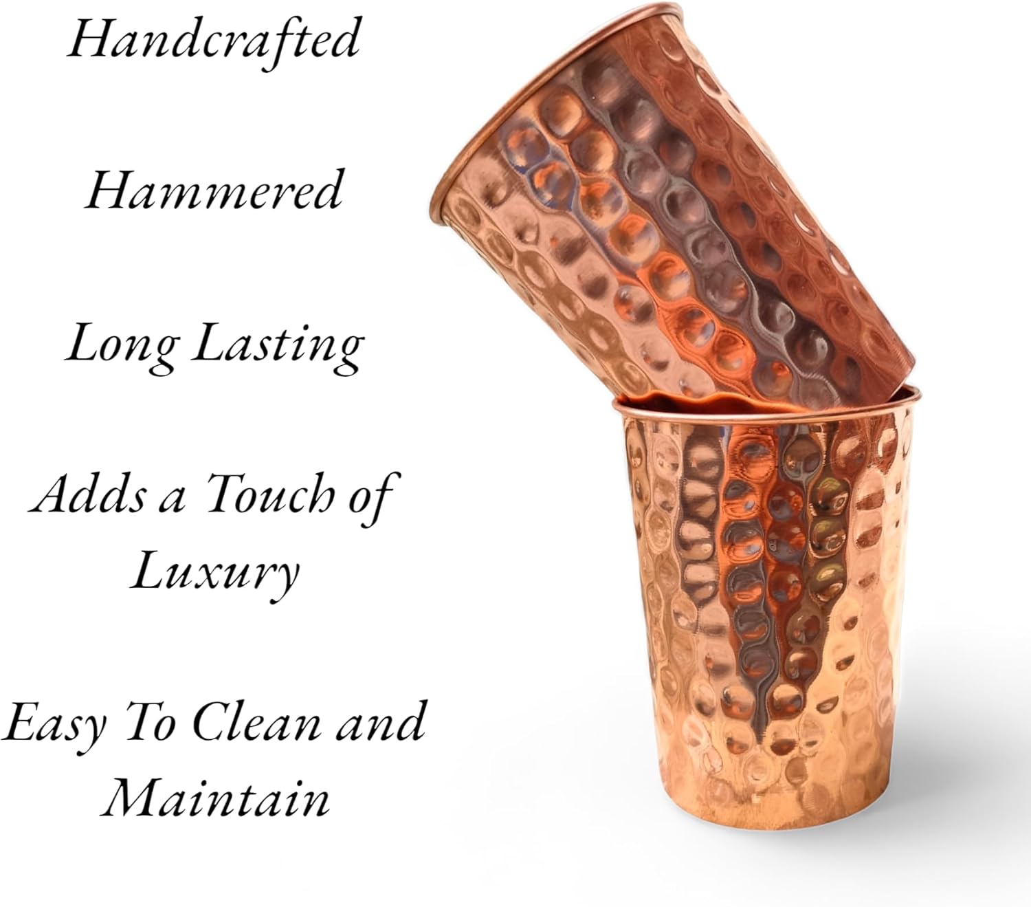 Set of 2 Hammmered Pure Copper Cups For Drinking Water Glasses Tumblers Glass for Ayurveda Health Benefits - Image 3