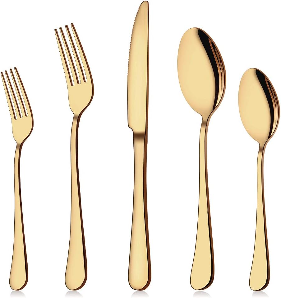 Gold Silverware Set for 8, 40-Piece Gold Flatware Set Stainless Steel Cutlery Kitchen Utensil Set Mirror Polished - Image 1