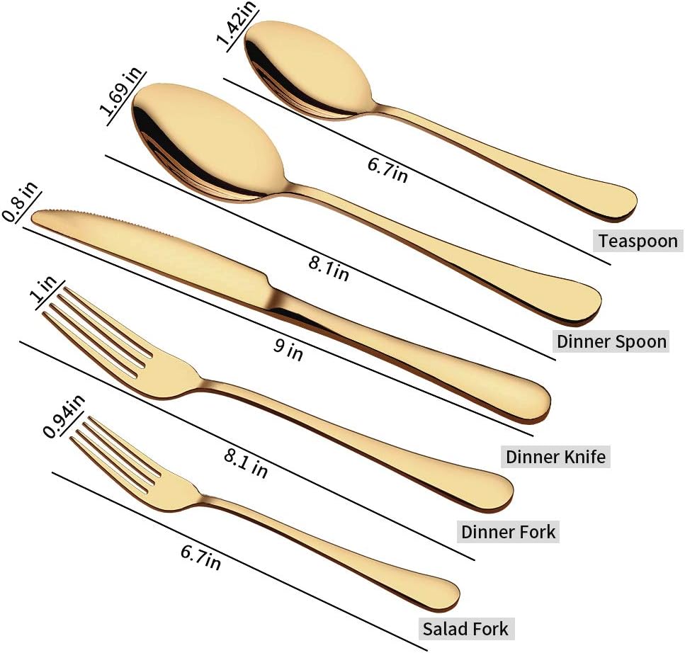 Gold Silverware Set for 8, 40-Piece Gold Flatware Set Stainless Steel Cutlery Kitchen Utensil Set Mirror Polished - Image 3