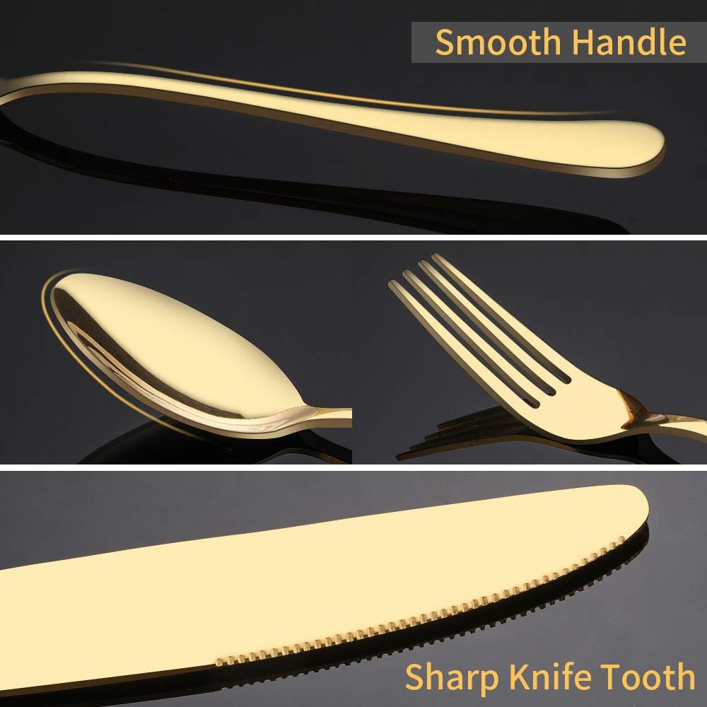 Gold Silverware Set for 8, 40-Piece Gold Flatware Set Stainless Steel Cutlery Kitchen Utensil Set Mirror Polished - Image 4