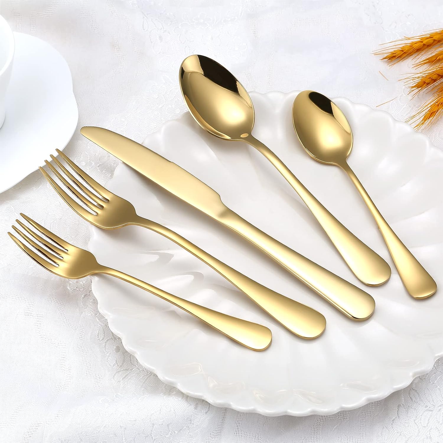 Gold Silverware Set for 8, 40-Piece Gold Flatware Set Stainless Steel Cutlery Kitchen Utensil Set Mirror Polished - Image 6