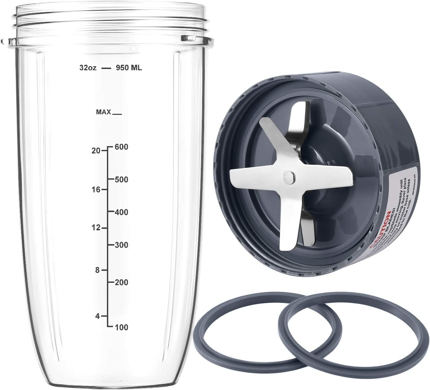 New Blender Cup and Blade Replacement Parts 32oz Cup and Extractor Blade and 2 Rubber Gaskets 4-Piece Compatible with NutriBullet High-Speed Blender/Mixer System 600W/900W Series - Image 1