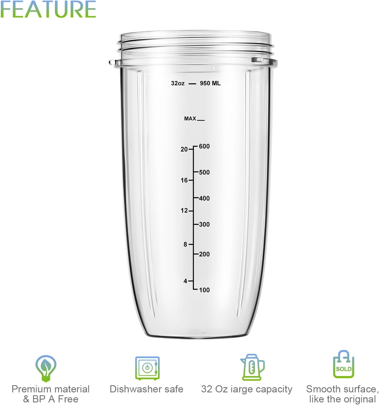New Blender Cup and Blade Replacement Parts 32oz Cup and Extractor Blade and 2 Rubber Gaskets 4-Piece Compatible with NutriBullet High-Speed Blender/Mixer System 600W/900W Series - Image 2