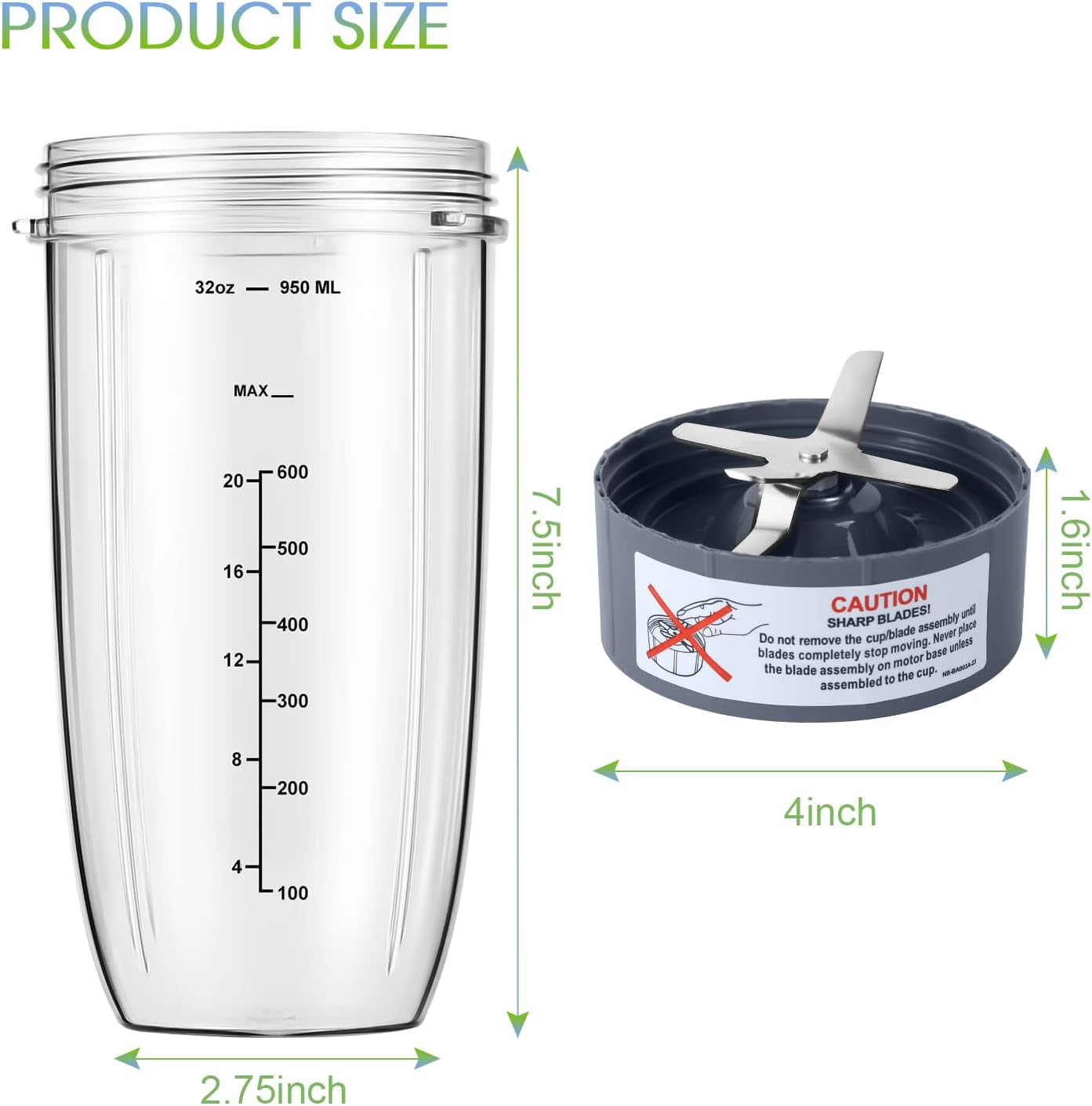New Blender Cup and Blade Replacement Parts 32oz Cup and Extractor Blade and 2 Rubber Gaskets 4-Piece Compatible with NutriBullet High-Speed Blender/Mixer System 600W/900W Series - Image 5