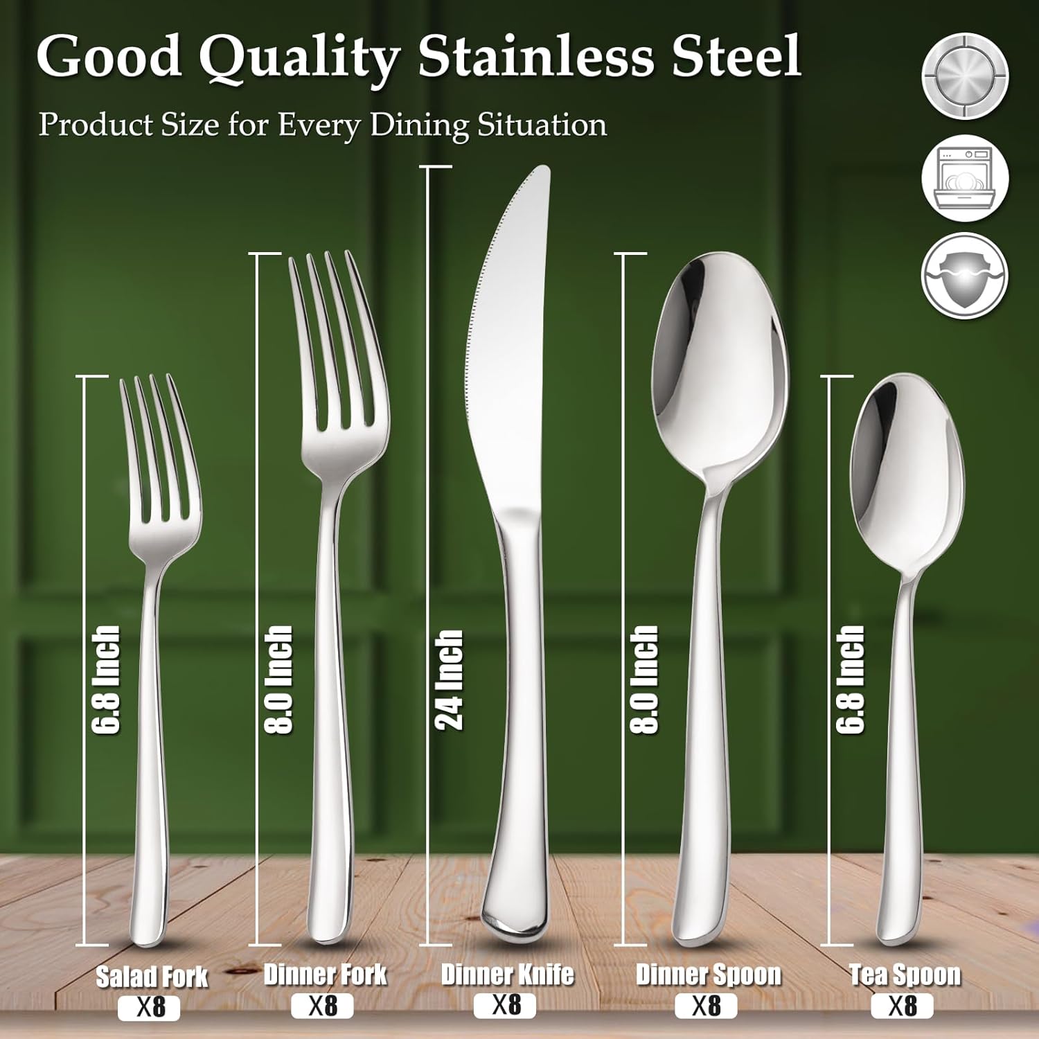 40-Piece High-End Silverware Set with Forks Spos and Knives, Stainless Steel Serving Utensils for 8 with Mirror Finished Handle, Durability and Dishwasher Safe for Restaurant, Weddings - Image 3