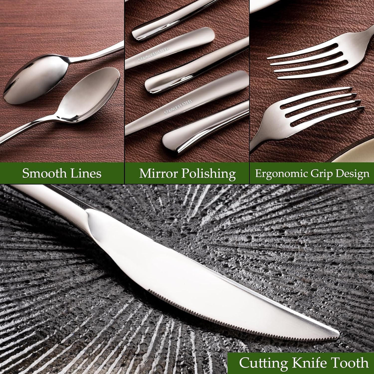40-Piece High-End Silverware Set with Forks Spos and Knives, Stainless Steel Serving Utensils for 8 with Mirror Finished Handle, Durability and Dishwasher Safe for Restaurant, Weddings - Image 4