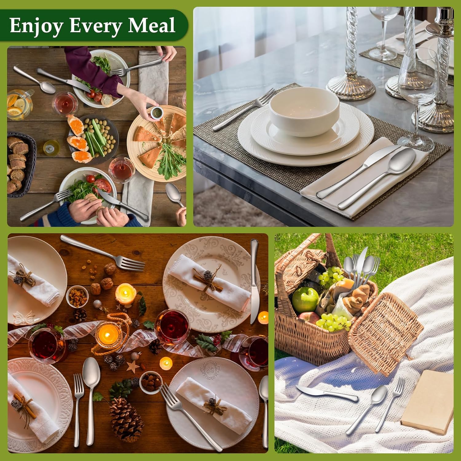 40-Piece High-End Silverware Set with Forks Spos and Knives, Stainless Steel Serving Utensils for 8 with Mirror Finished Handle, Durability and Dishwasher Safe for Restaurant, Weddings - Image 6