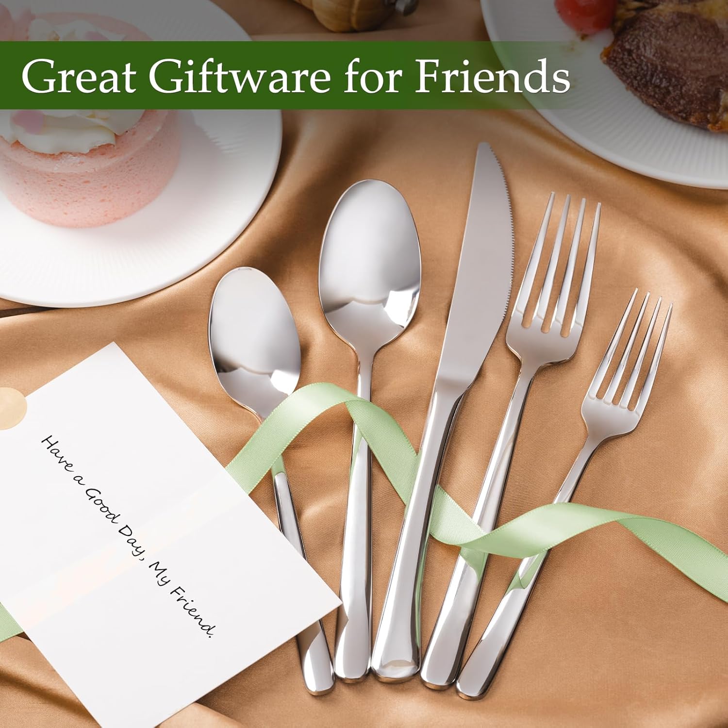 40-Piece High-End Silverware Set with Forks Spos and Knives, Stainless Steel Serving Utensils for 8 with Mirror Finished Handle, Durability and Dishwasher Safe for Restaurant, Weddings - Image 7